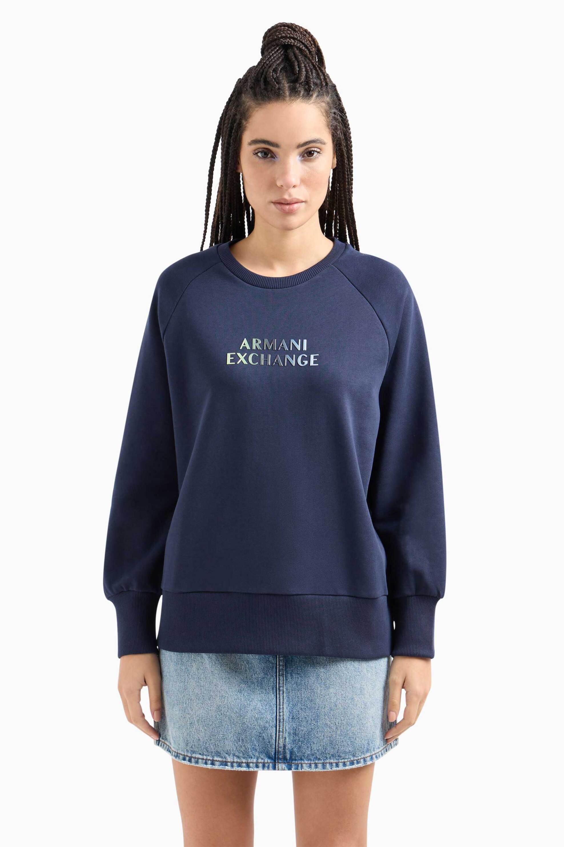 ARMANI EXCHANGE Armani Exchange γυναικεία μπλούζα φούτερ μονόχρωμη με λογότυπο - 3DYM25YJEEZ Σκούρο Μπλε