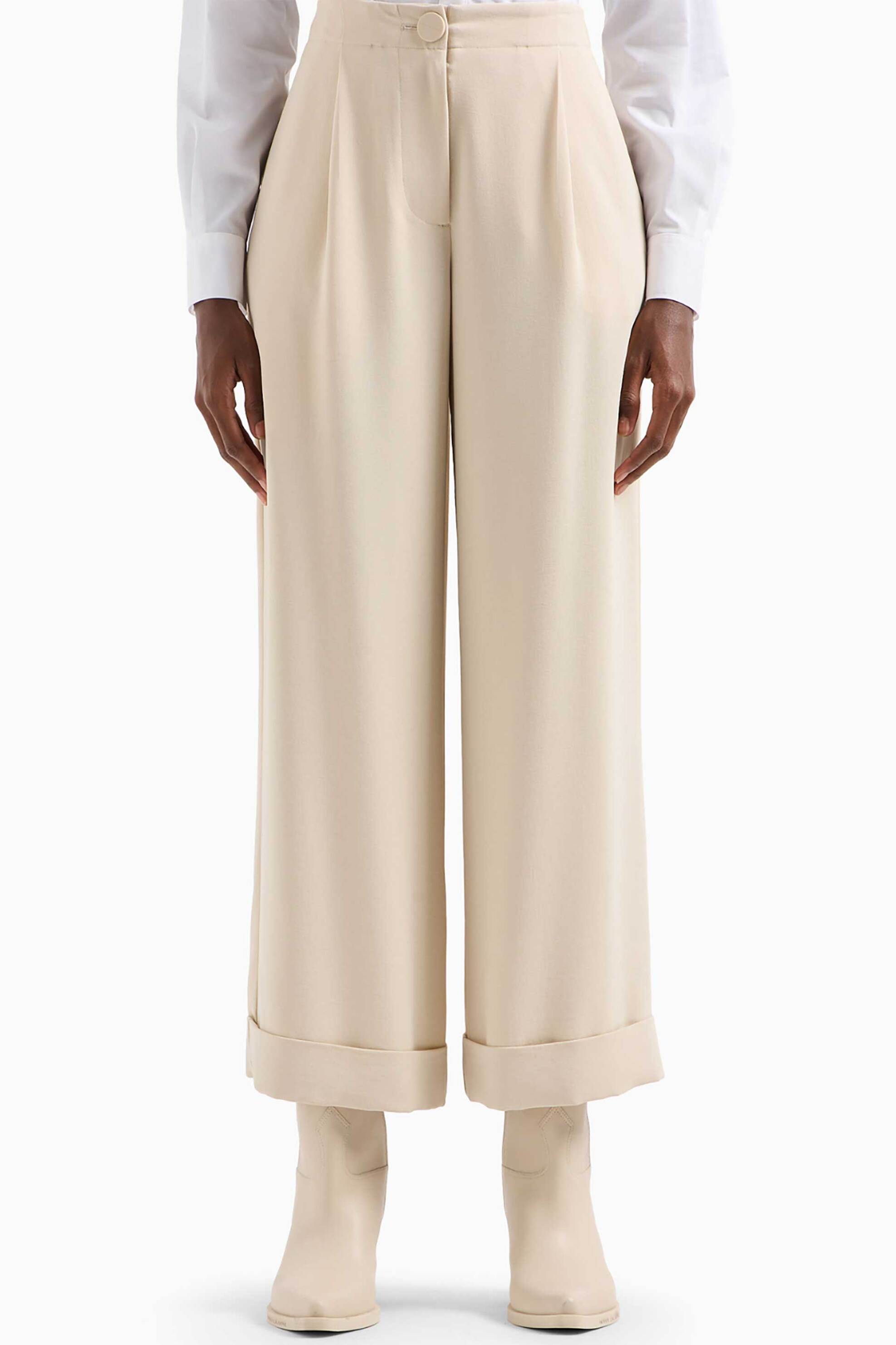 Armani Exchange γυναικείο παντελόνι υφασμάτινο σε ίσια γραμμή - 3DYP31YN1QZ Μπεζ φωτογραφία