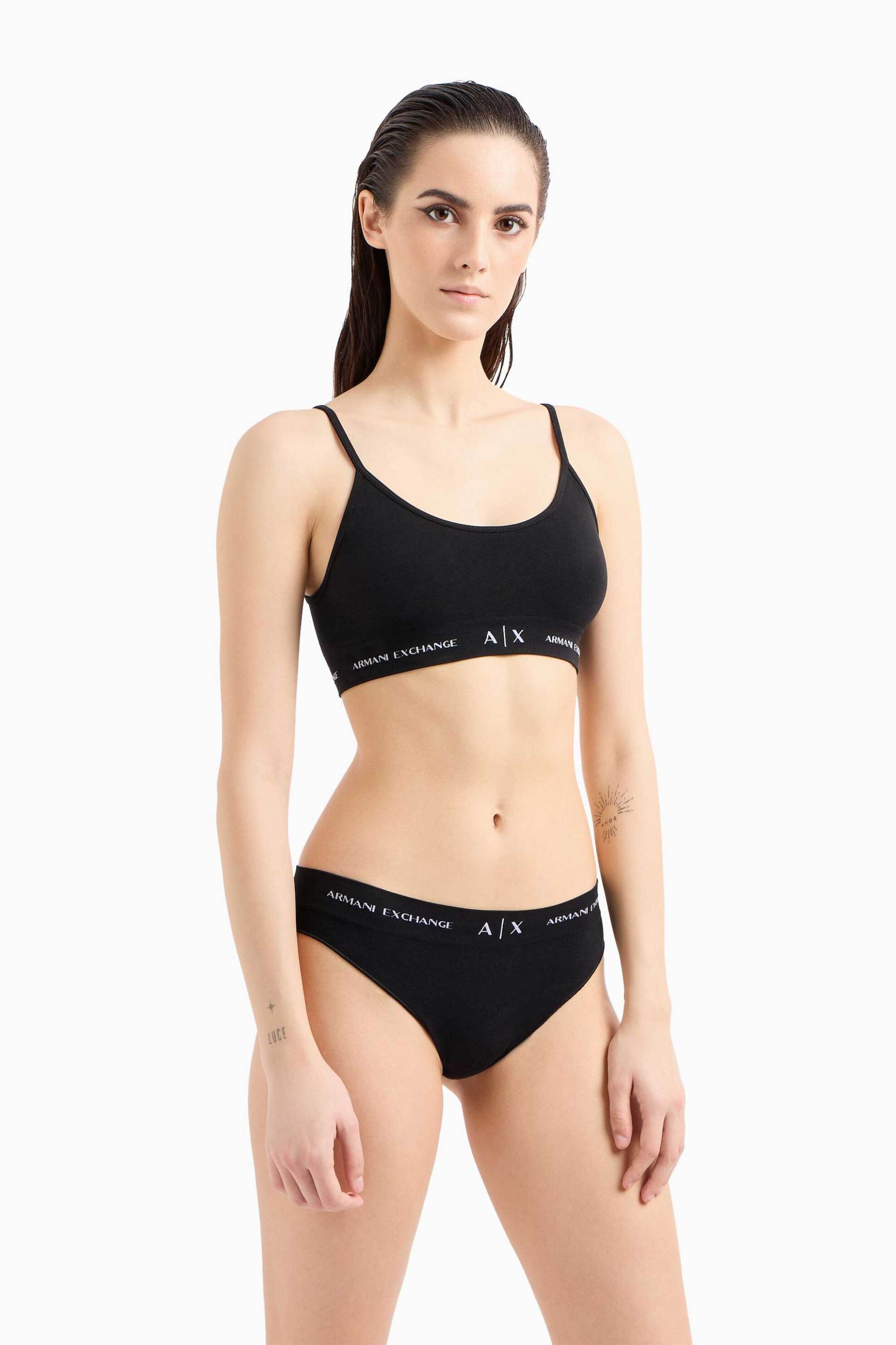  Armani Exchange γυναικείο bralette μονόχρωμο με contrast logo print - 9470223F506 Μαύρο 2025