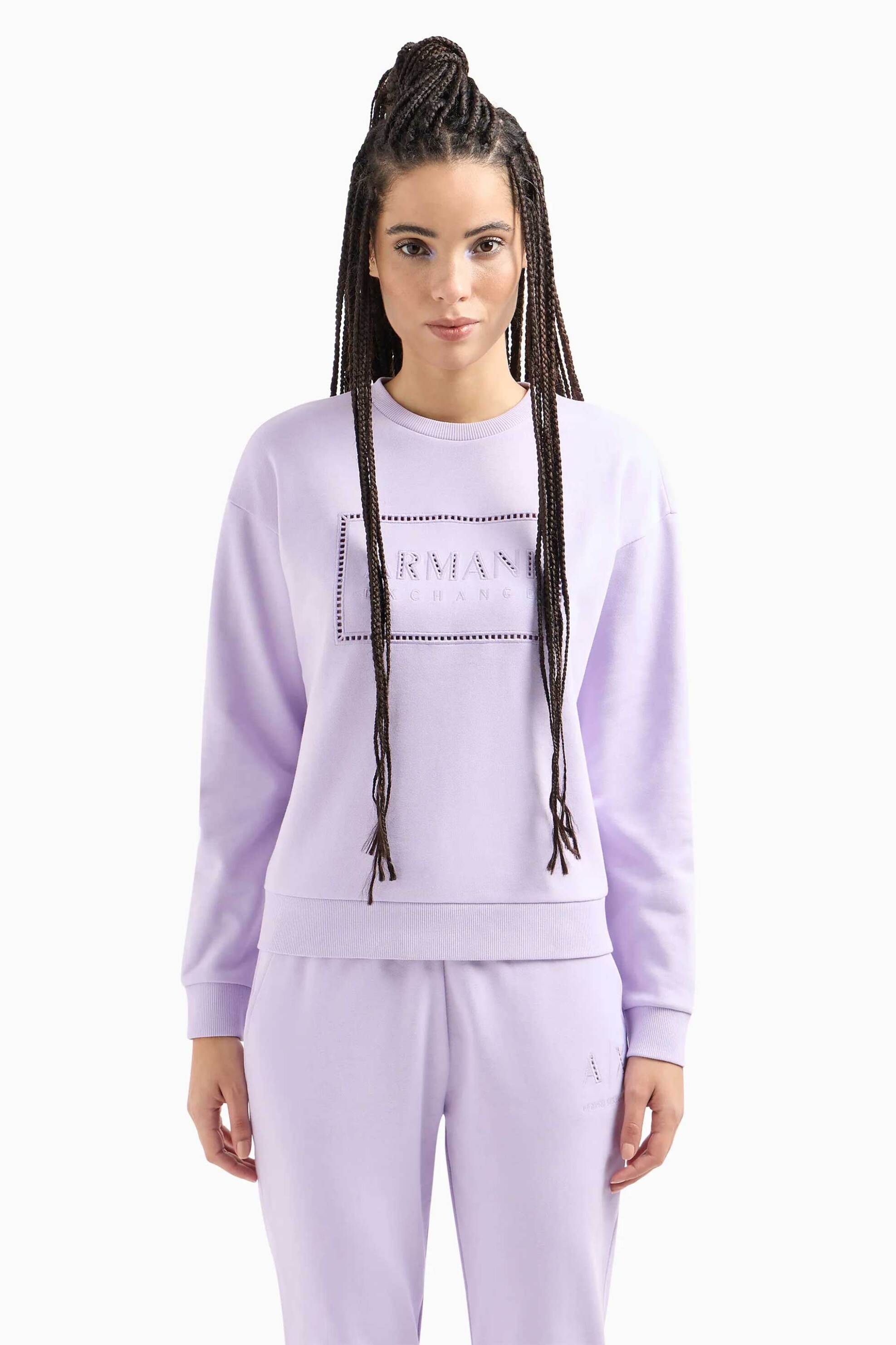  Armani Exchange γυναικεία μπλούζα φούτερ μονόχρωμη με λογότυπο cut out - 3DYM71YJFDZ Λιλά 2025