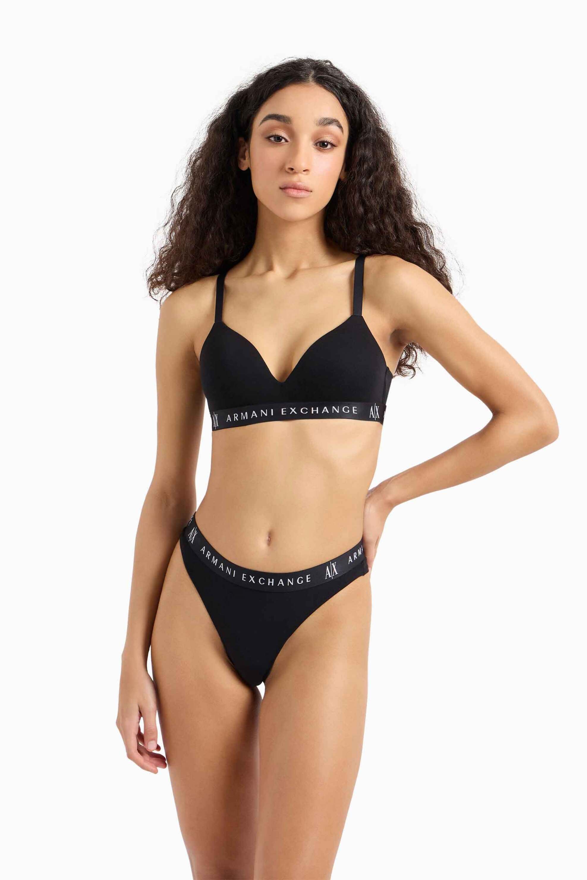  Armani Exchange γυναικείο bralette μονόχρωμο βαμβακερό με contrast logo print - 947027CC502 Μαύρο 2025