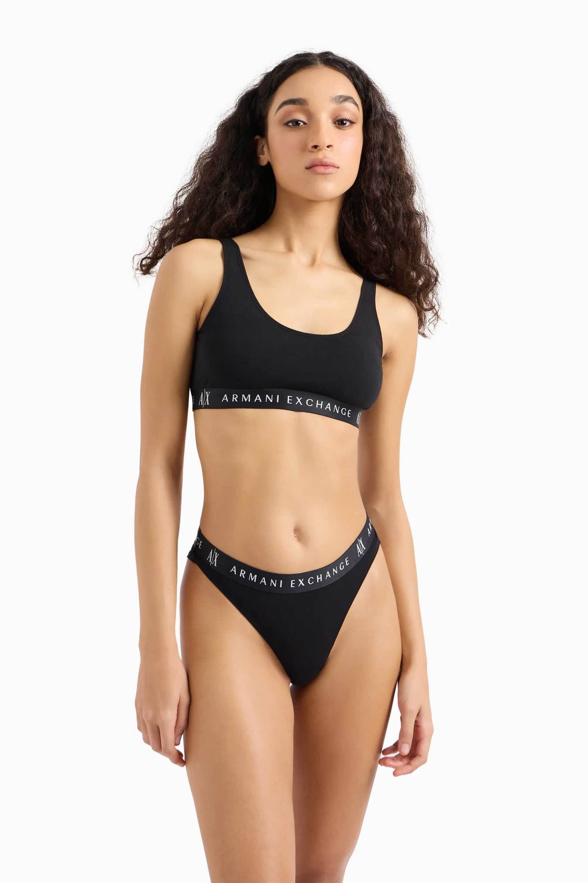  Armani Exchange γυναικείο bralette μονόχρωμο βαμβακερό με contrast logo print - 947029CC502 Μαύρο 2025