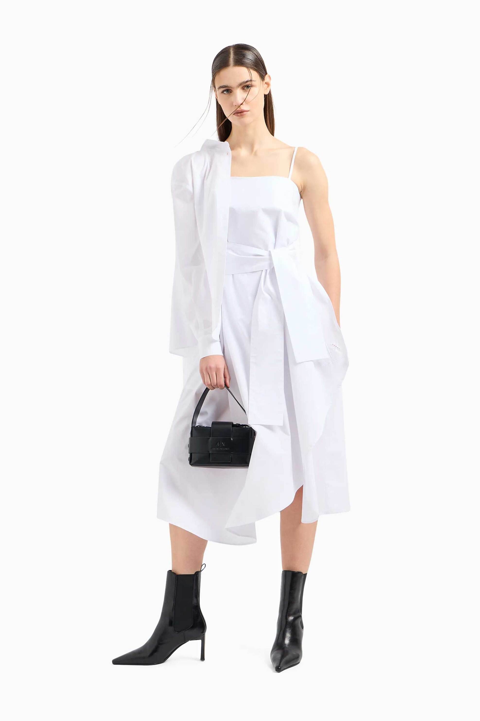 Armani Exchange γυναικείο φόρεμα midi ποπλίνα με φιόγκο - 3DYA28YN4RZ Λευκό φωτογραφία