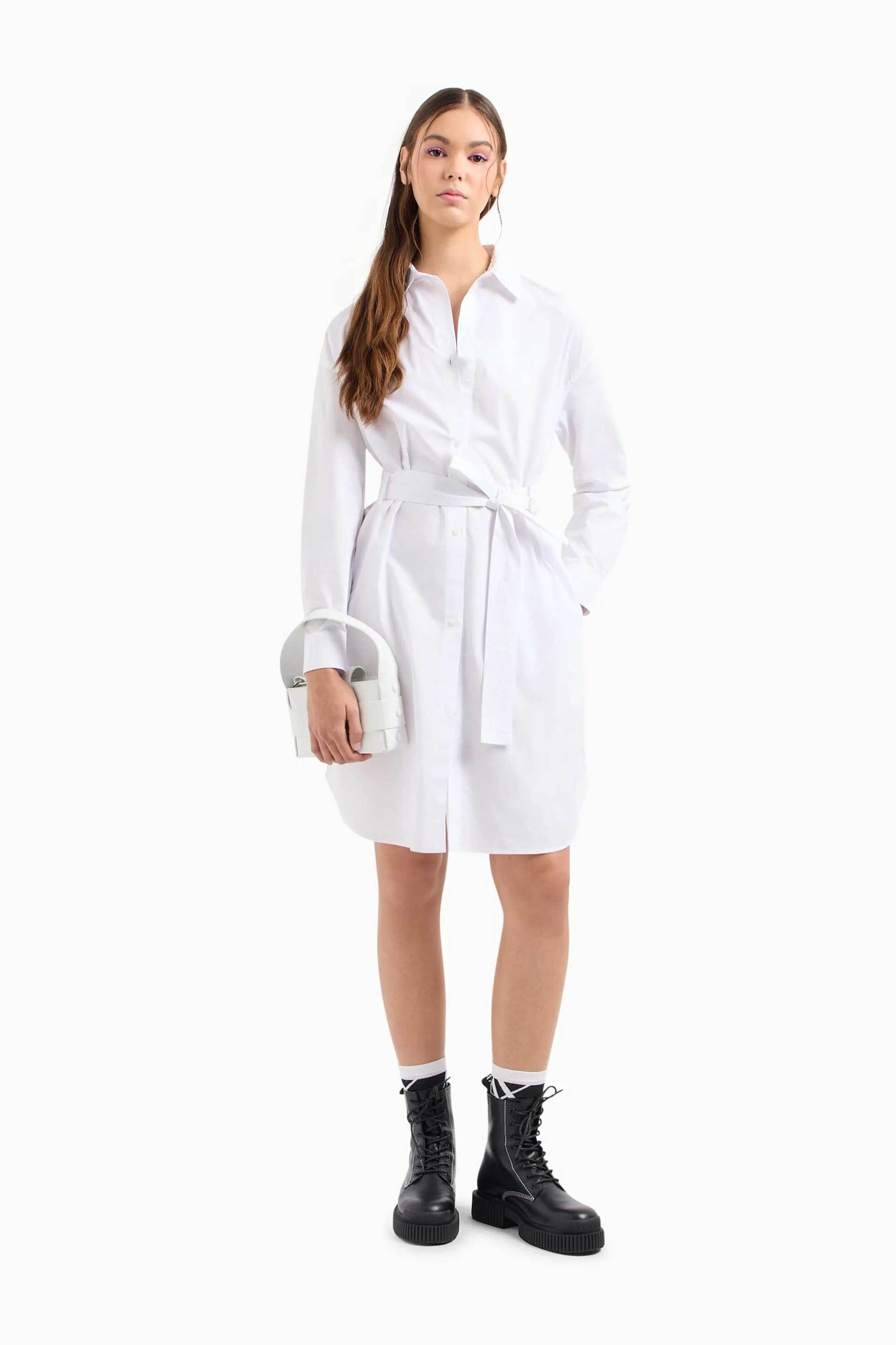 Armani Exchange γυναικείο mini φόρεμα σε στυλ πουκάμισο μονόχρωμο