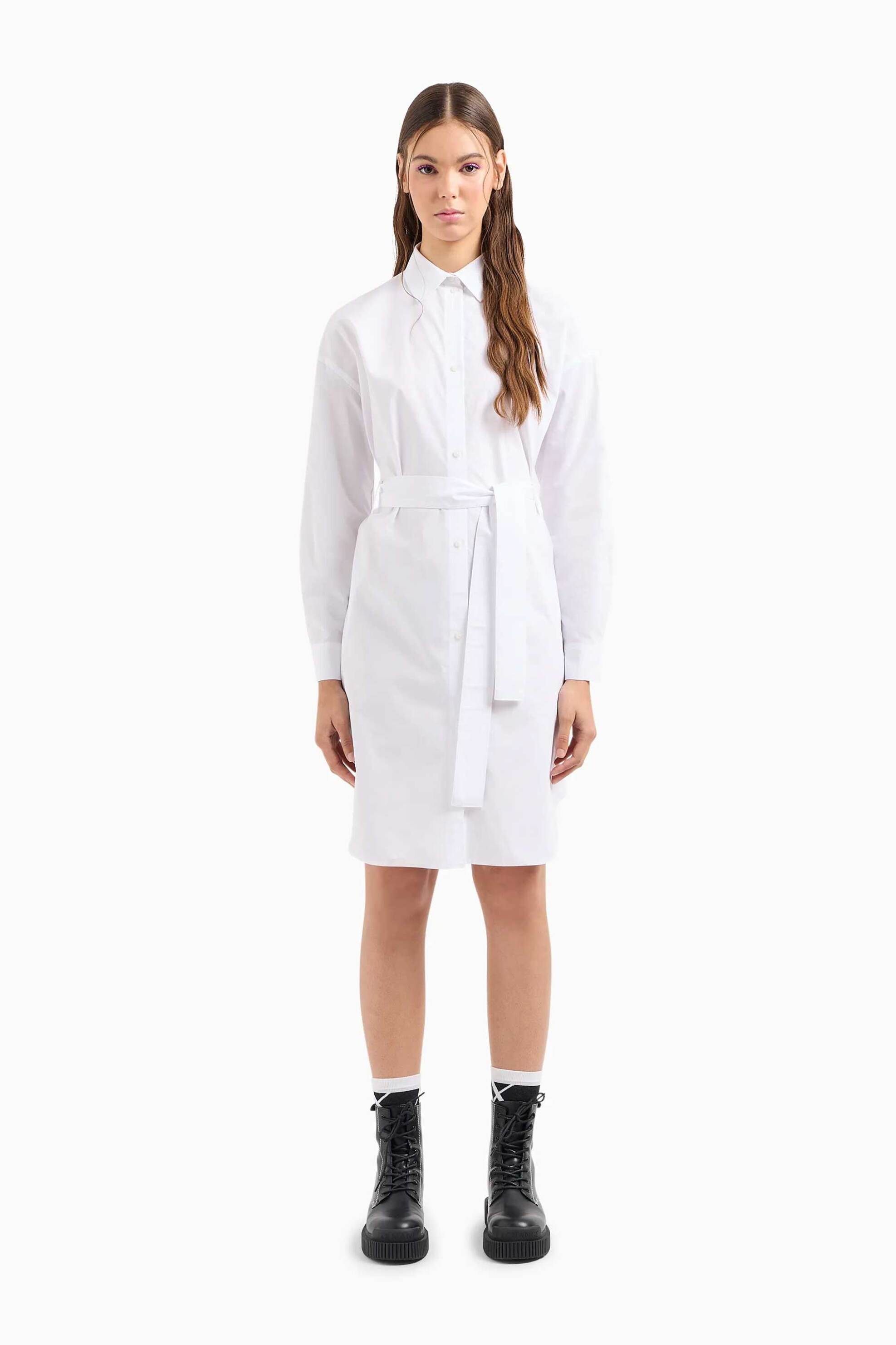 Armani Exchange γυναικείο mini φόρεμα σε στυλ πουκάμισο μονόχρωμο - 3DYA32YN4RZ Λευκό φωτογραφία