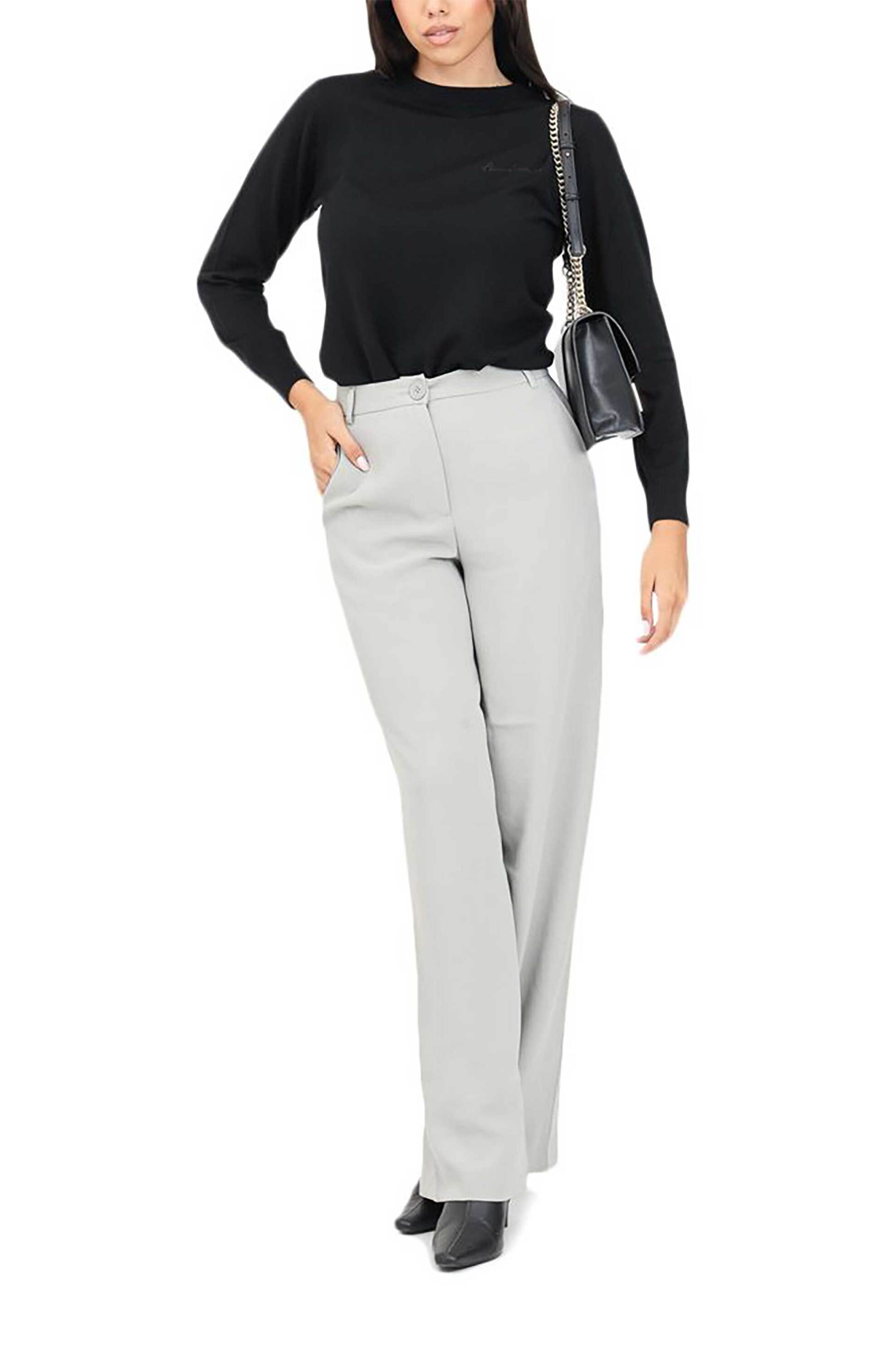 ARMANI EXCHANGE Armani Exchange γυναικείο παντελόνι ψηλόμεσο με λογότυπο Regular Fit - 6DYP39YN8JZ Γκρι