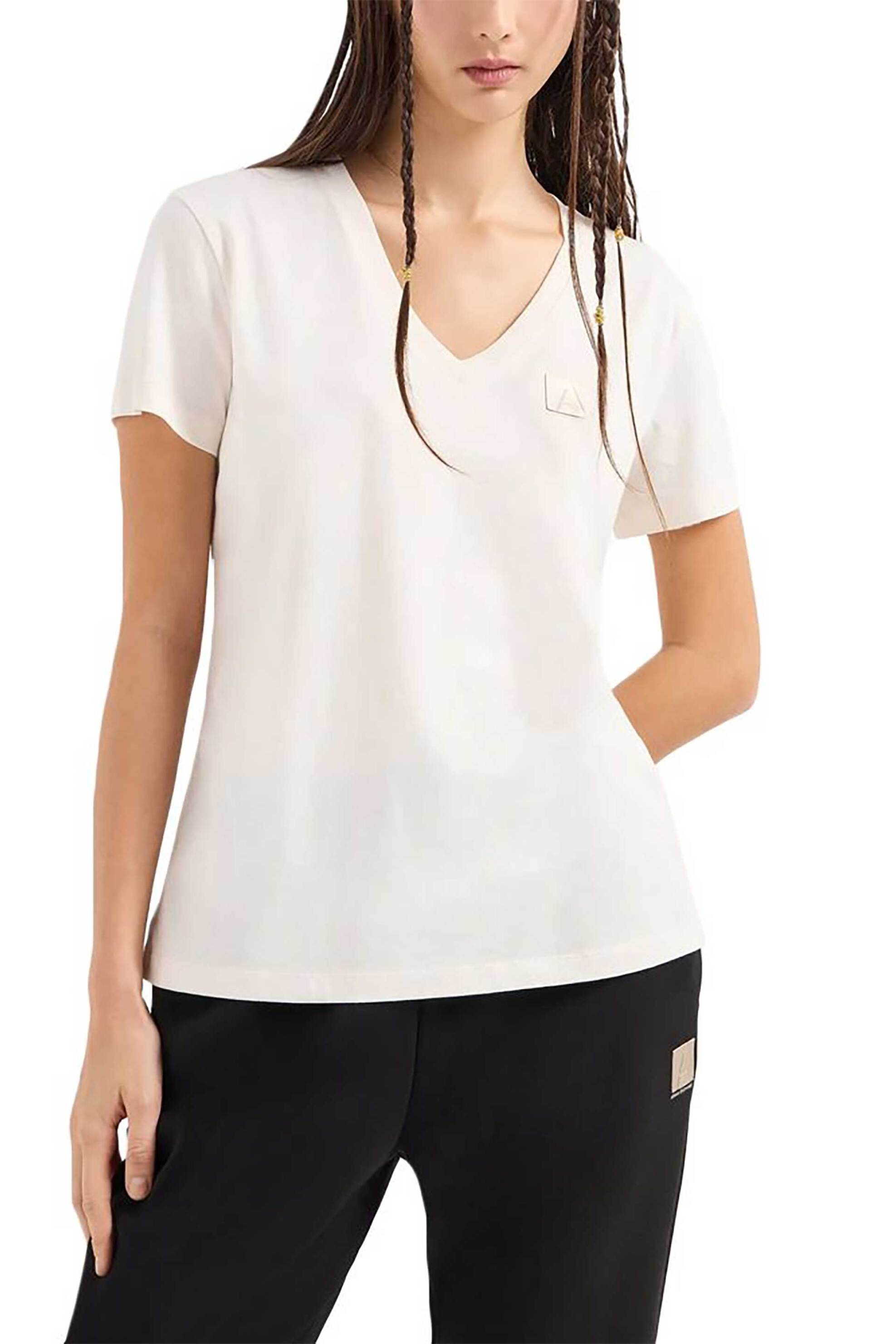 ARMANI EXCHANGE Armani Exchange γυναικείο T-shirt με logo patch Regular Fit - 6DYT23YJ3RZ Εκρού