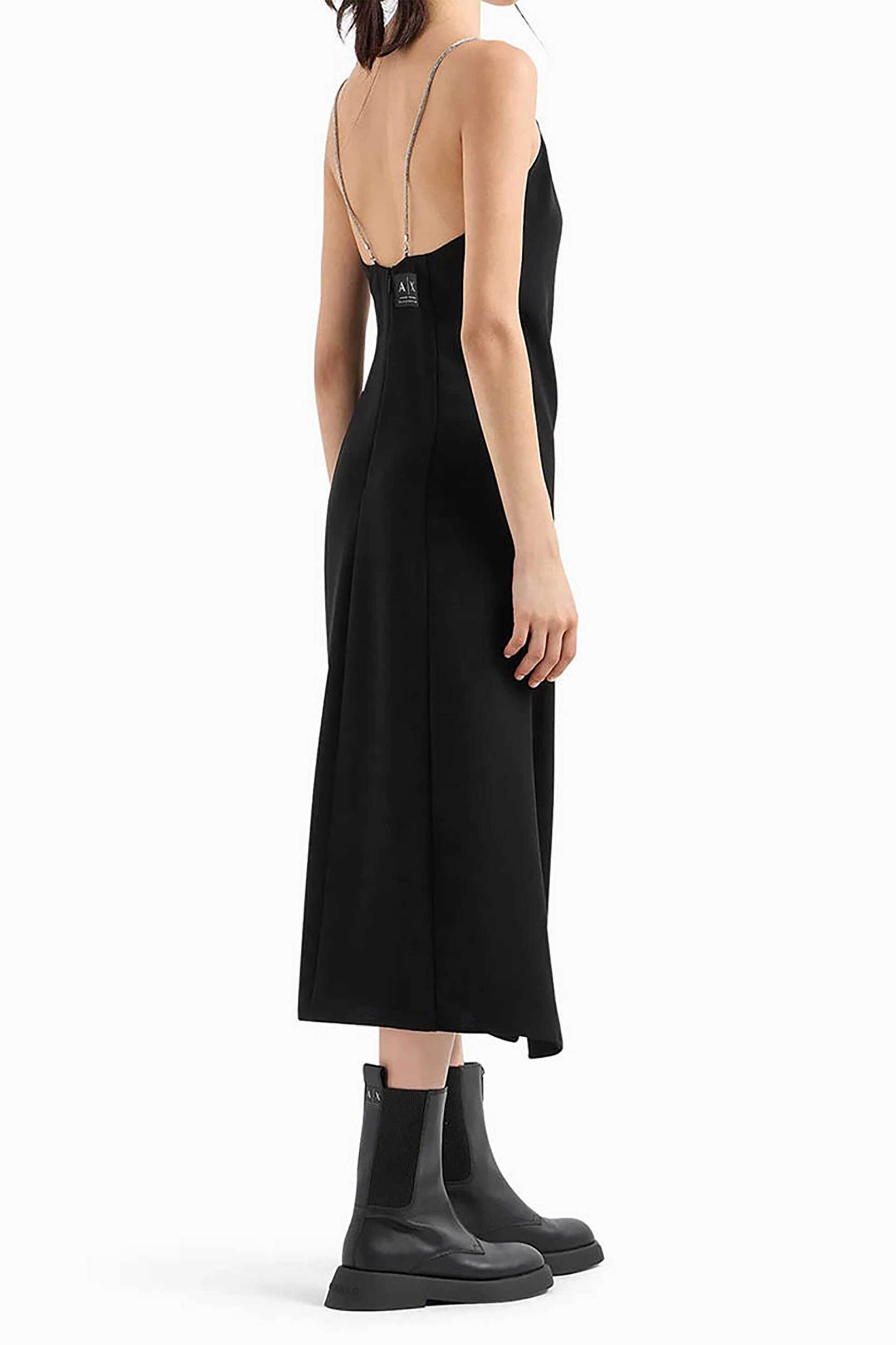 Armani Exchange γυναικείο midi φόρεμα με τιράντες με στρας Slim Fit - XW000028AF10264 Μαύρο φωτογραφία