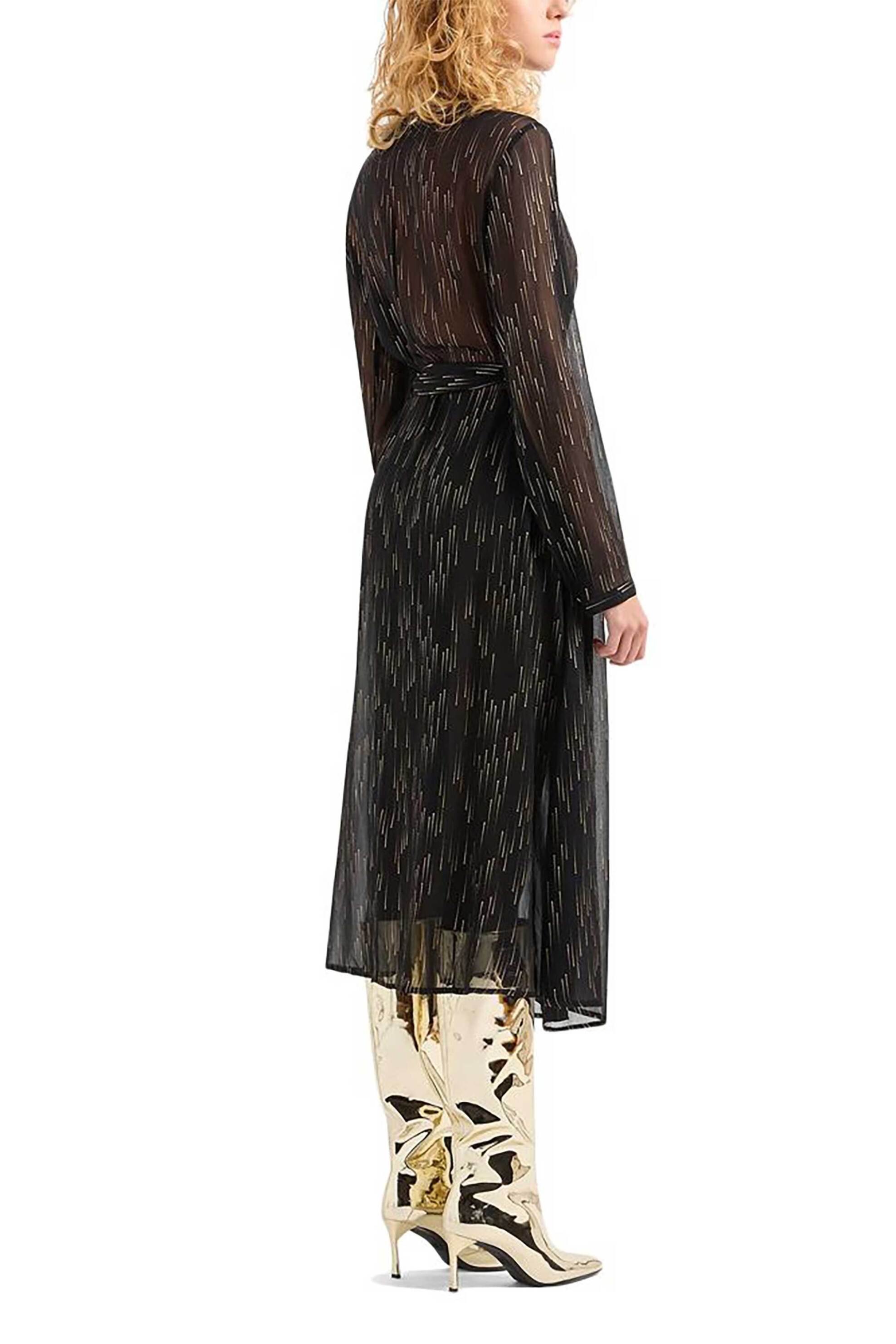 Armani Exchange γυναικείο midi φόρεμα ημιδάφανο σεμιζιέ με χρυσές λεπτομέρειες και ασορτί ζώνη Regular Fit - 6DYA44YN2VZ Μαύρο φωτογραφία