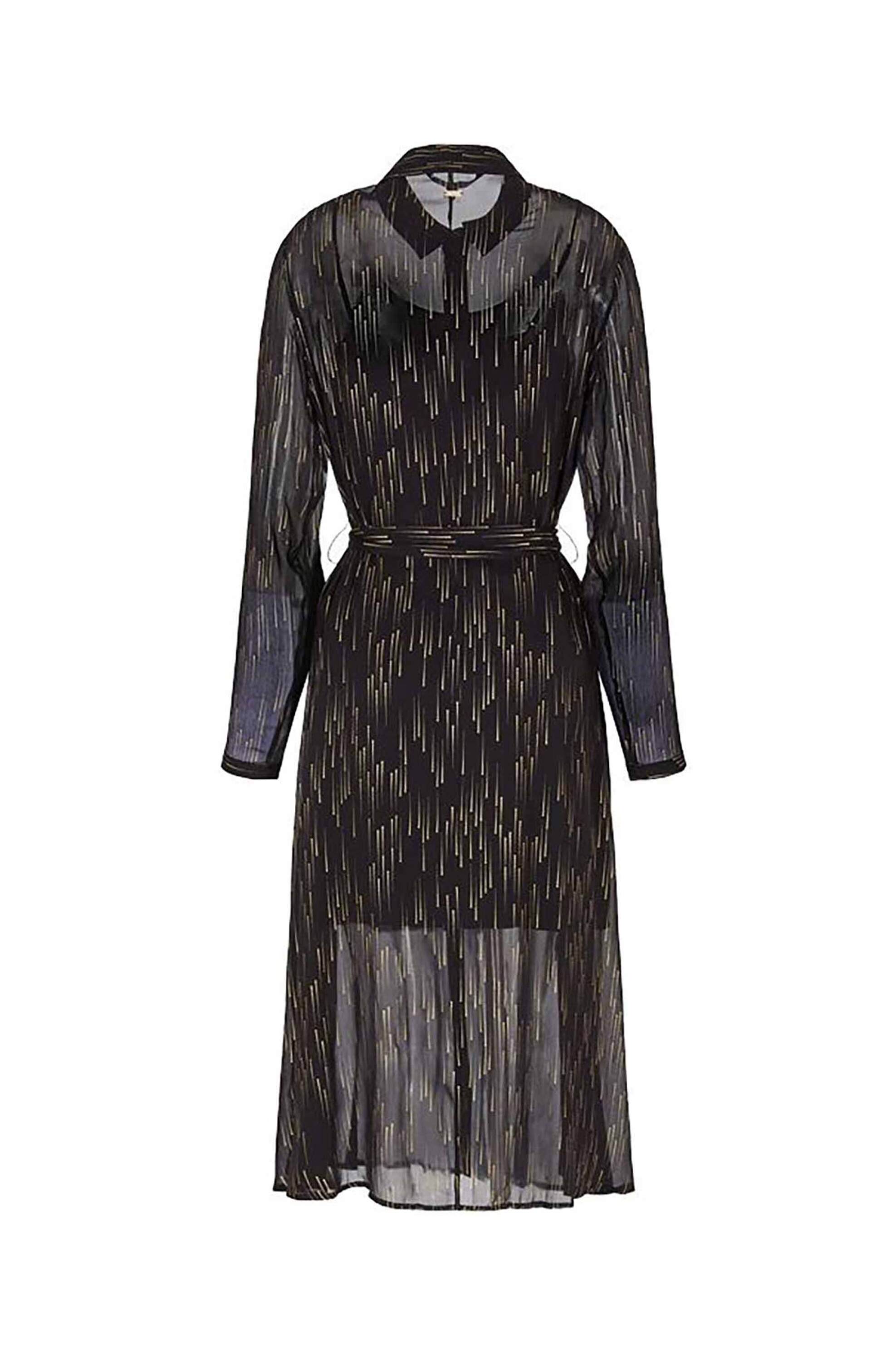 Armani Exchange γυναικείο midi φόρεμα ημιδάφανο σεμιζιέ με χρυσές λεπτομέρειες και ασορτί ζώνη Regular Fit - 6DYA44YN2VZ Μαύρο φωτογραφία