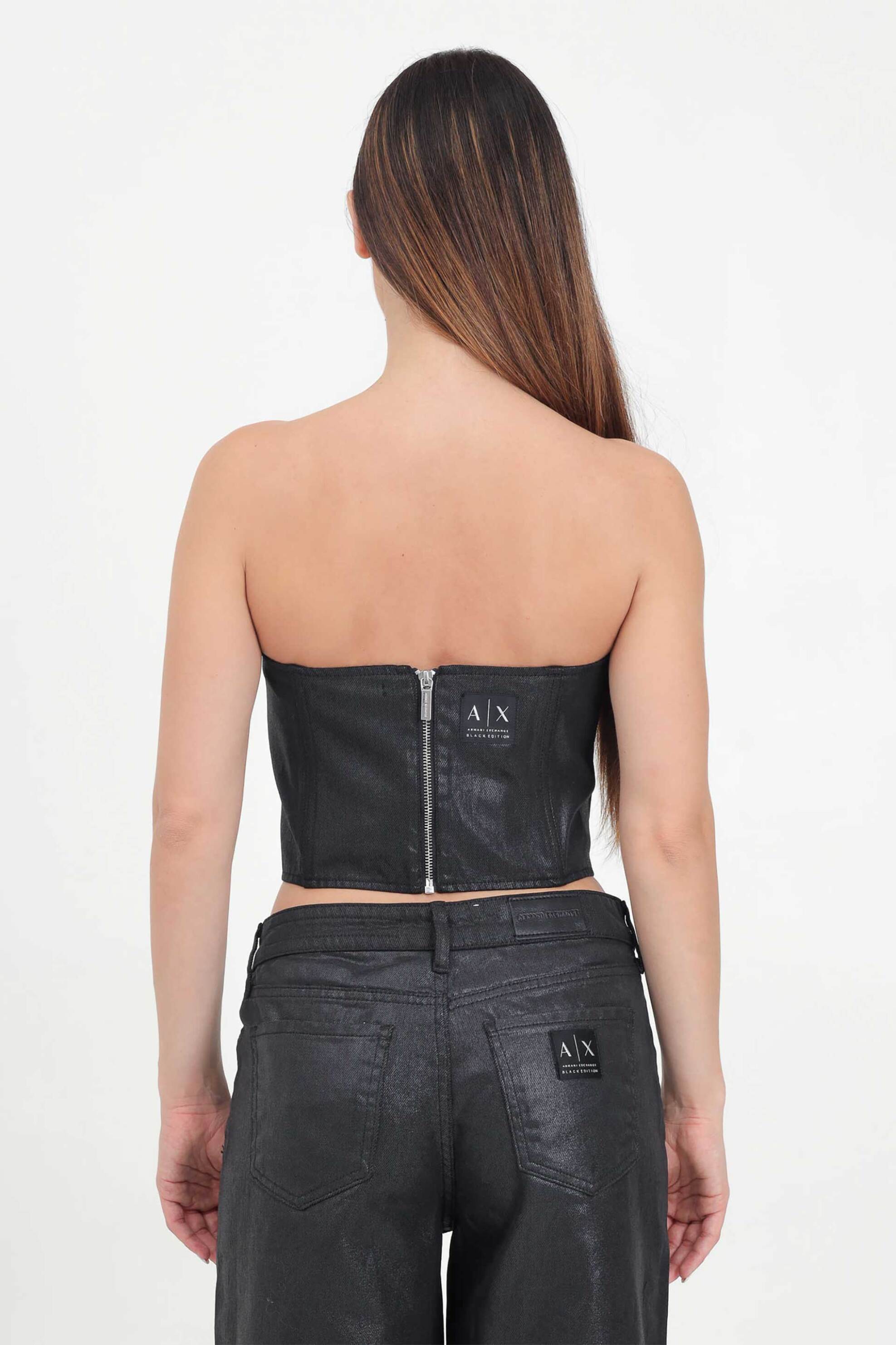 Armani Exchange γυναικείο denim τοπ στράπλες με λογότυπο - XW000077AF10212 Μαύρο φωτογραφία