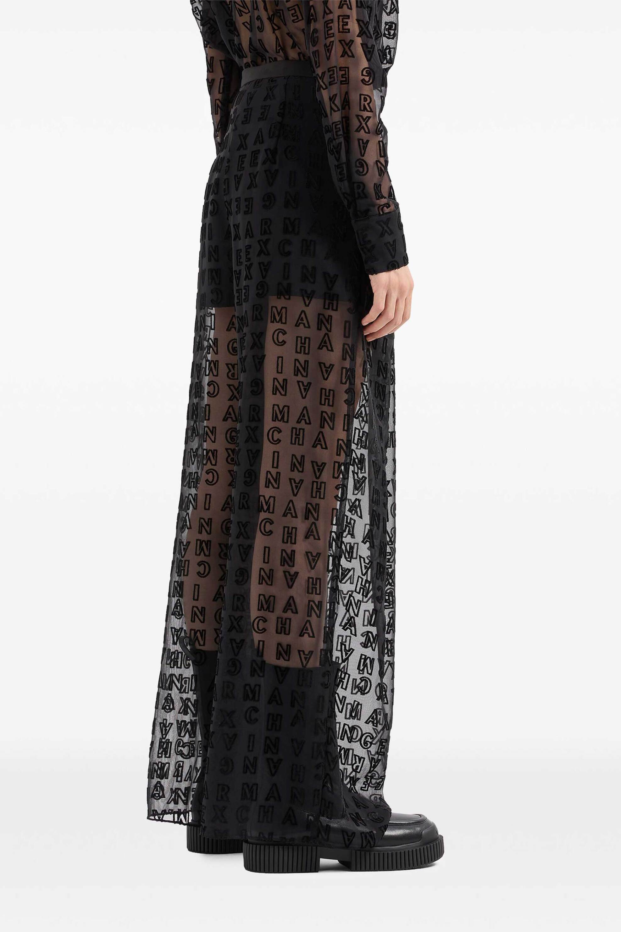 Armani Exchange γυναικεία ημιδιάφανη παντελόνα ψηλόμεση με all-over monogram print - 6DYP52YN1ZZ Μαύρο φωτογραφία