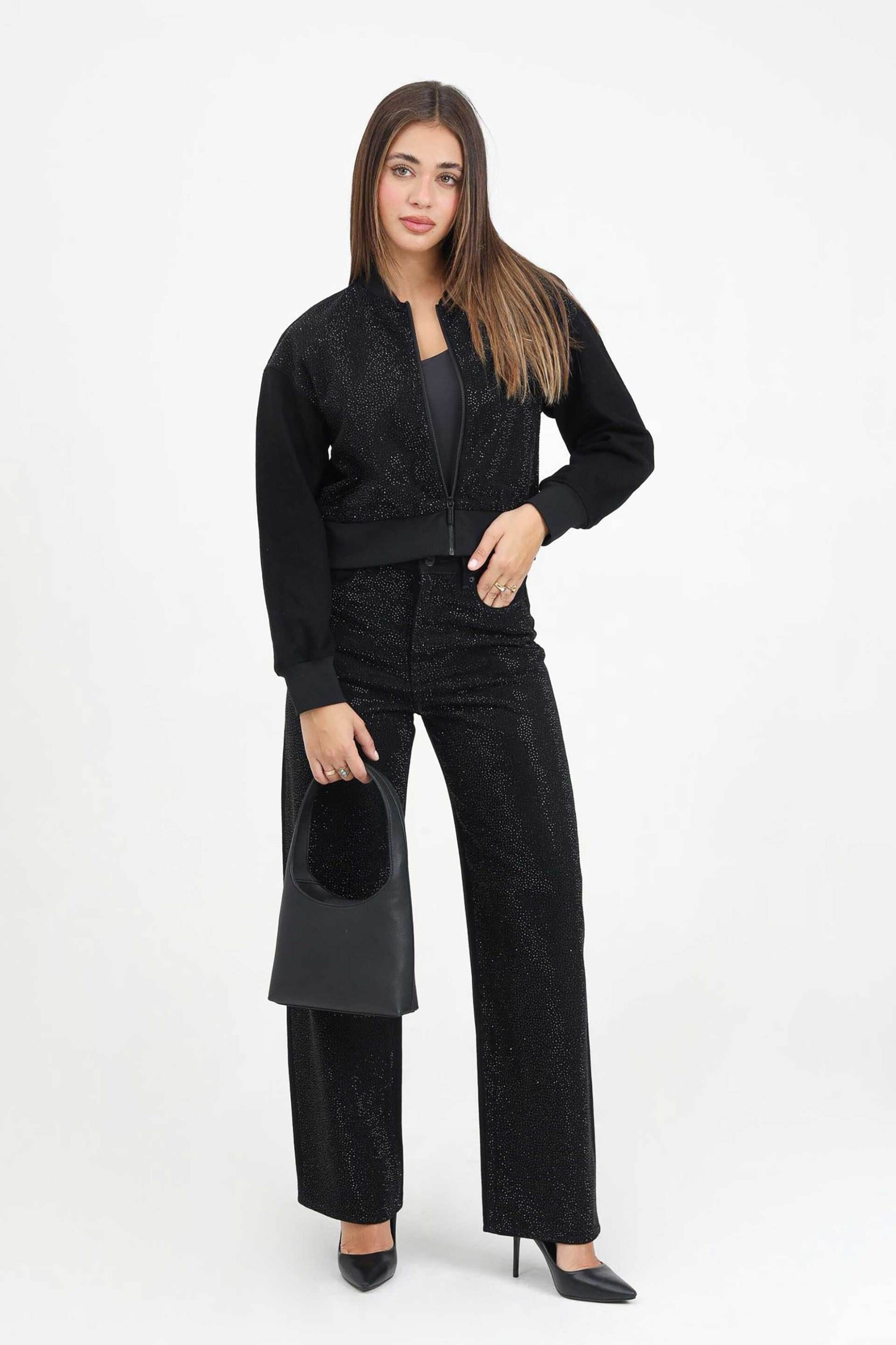 Armani Exchange γυναικείο ψηλόμεσο τζιν παντελόνι με στρας και λογότυπο