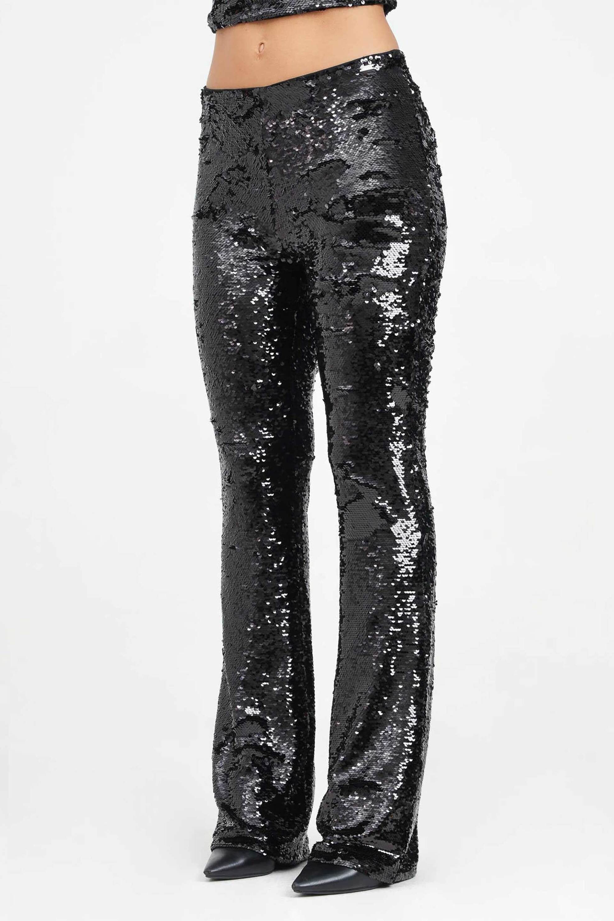 Armani Exchange γυναικείο παντελόνι με παγιέτα Regular Fit - XW000015AF10185 Μαύρο φωτογραφία