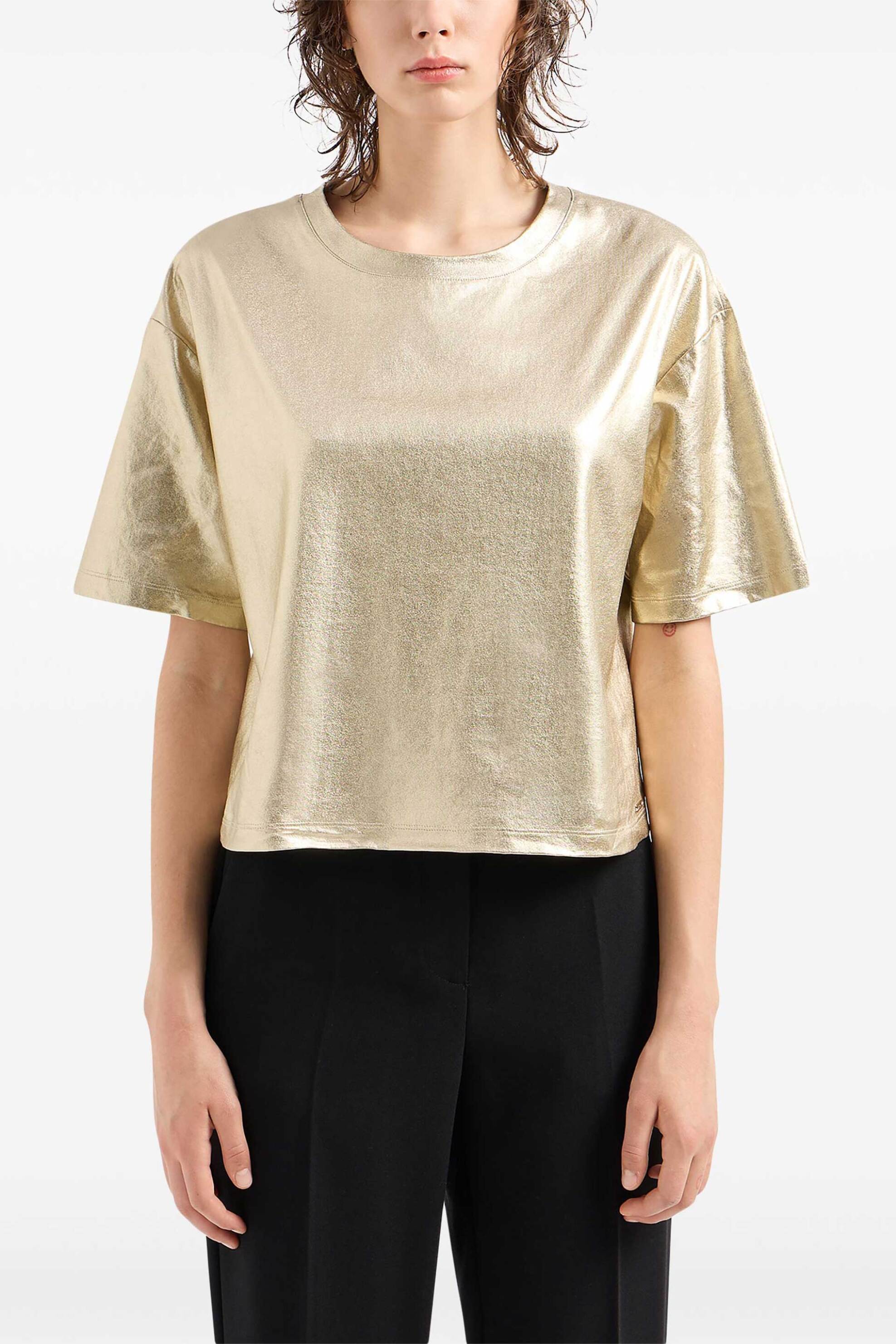 Armani Exchange γυναικείο T-shirt μονόχρωμο μεταλλιζέ μελογότυπο | XS