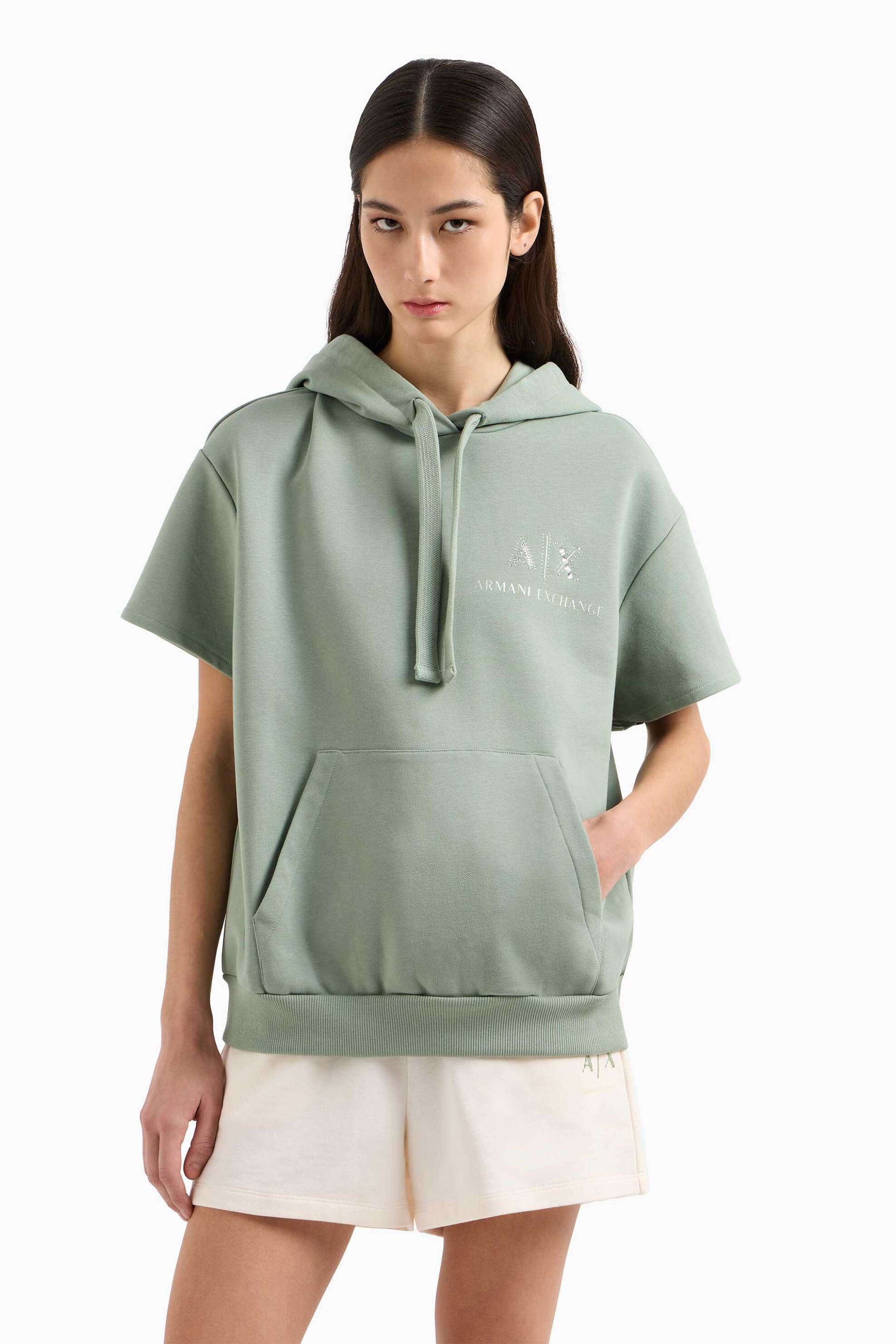  Armani Exchange γυναικεία μπλούζα φούτερ με κουκούλα και λογότυπο - XW000161AF11851 Βεραμάν 2025