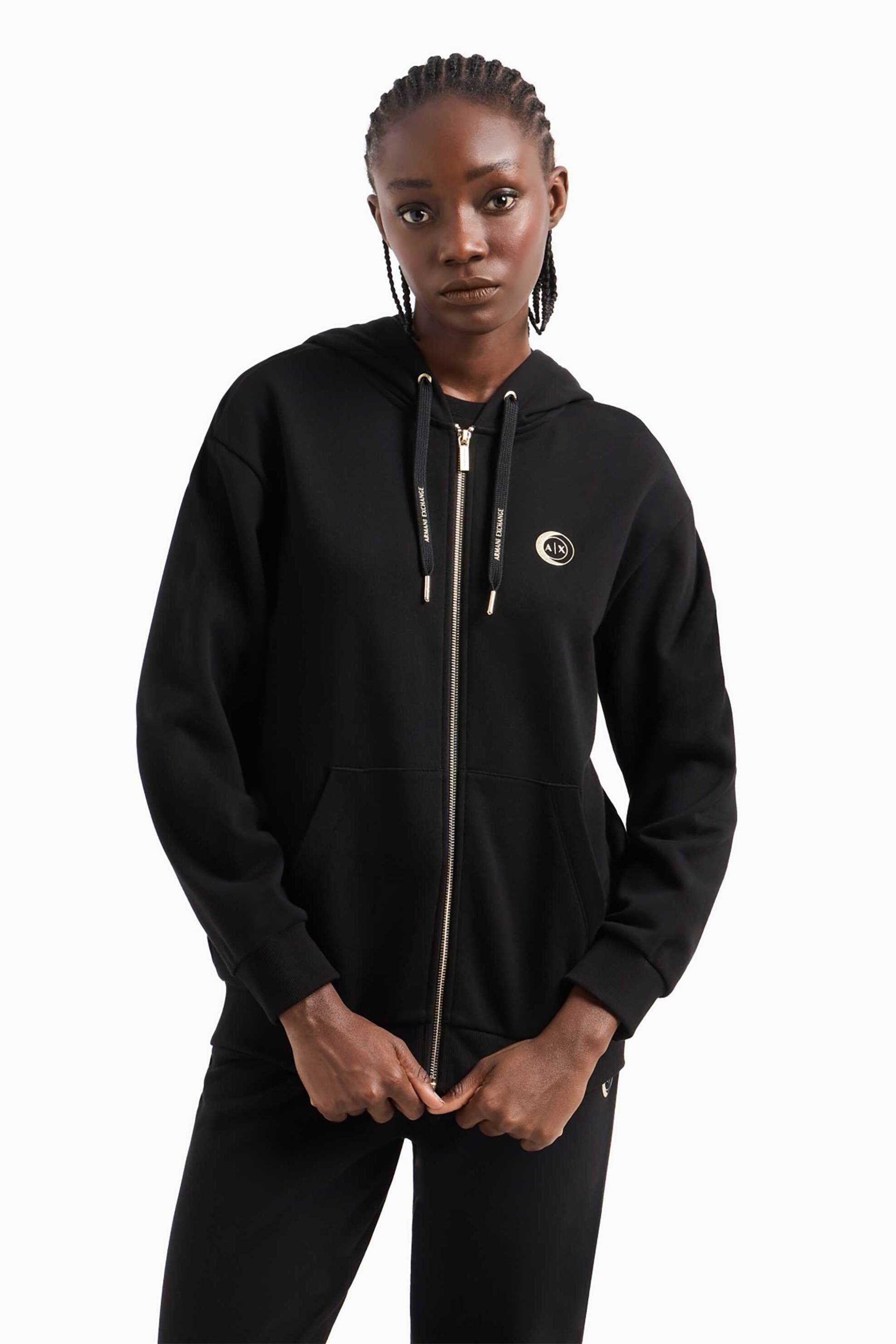 ARMANI EXCHANGE Armani Exchange γυναικεία ζακέτα φούτερ με κουκούλα και τσέπες - XW000318AF12217 Μαύρο