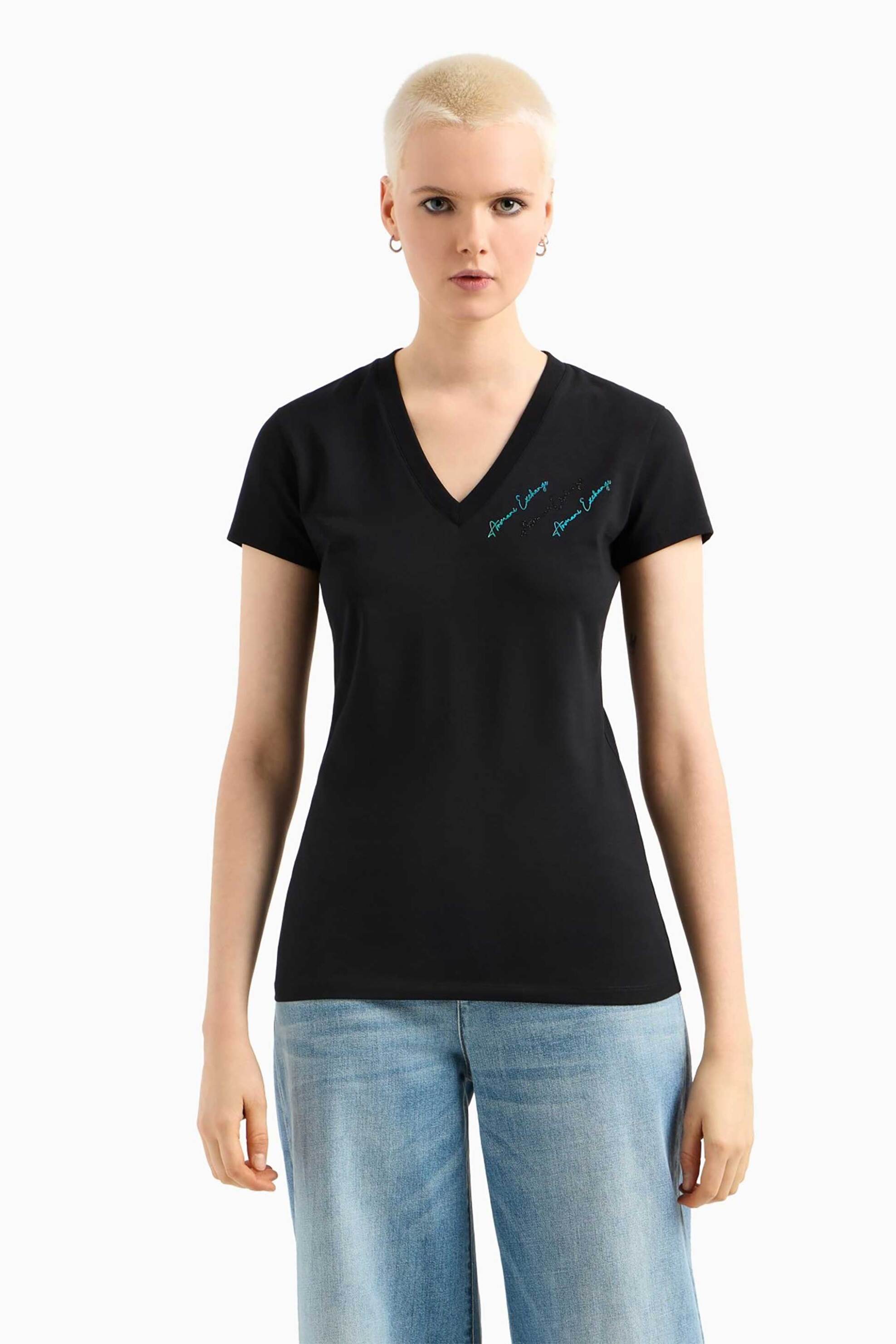  Armani Exchange γυναικείο T-shirt με logo patch Regular Fit - XW000600AF10355 Μαύρο 2025