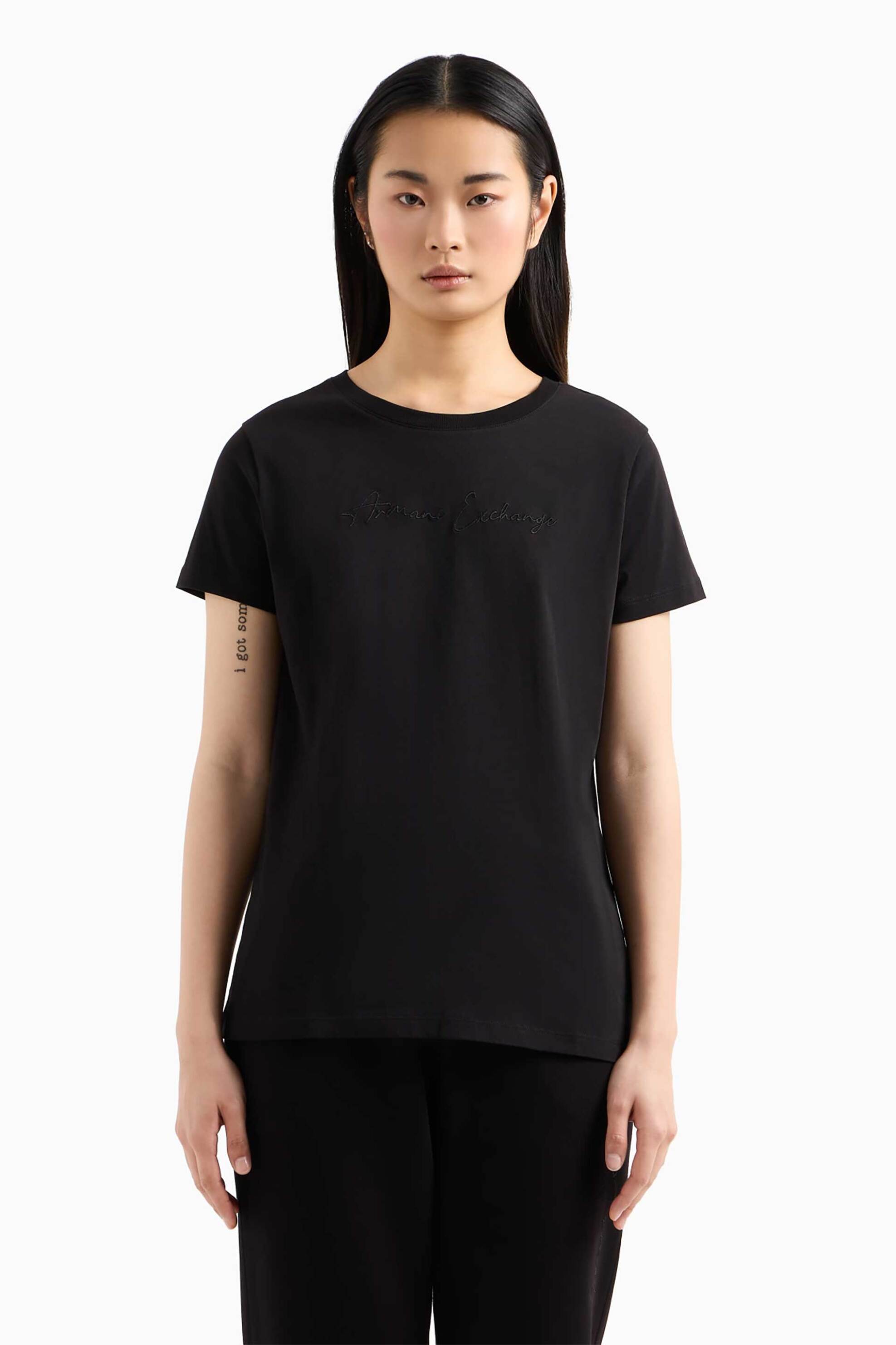 ARMANI EXCHANGE Armani Exchange γυναικείο T-shirt μονόχρωμο με logo print Regular Fit - XW000839AF10356 Μαύρο