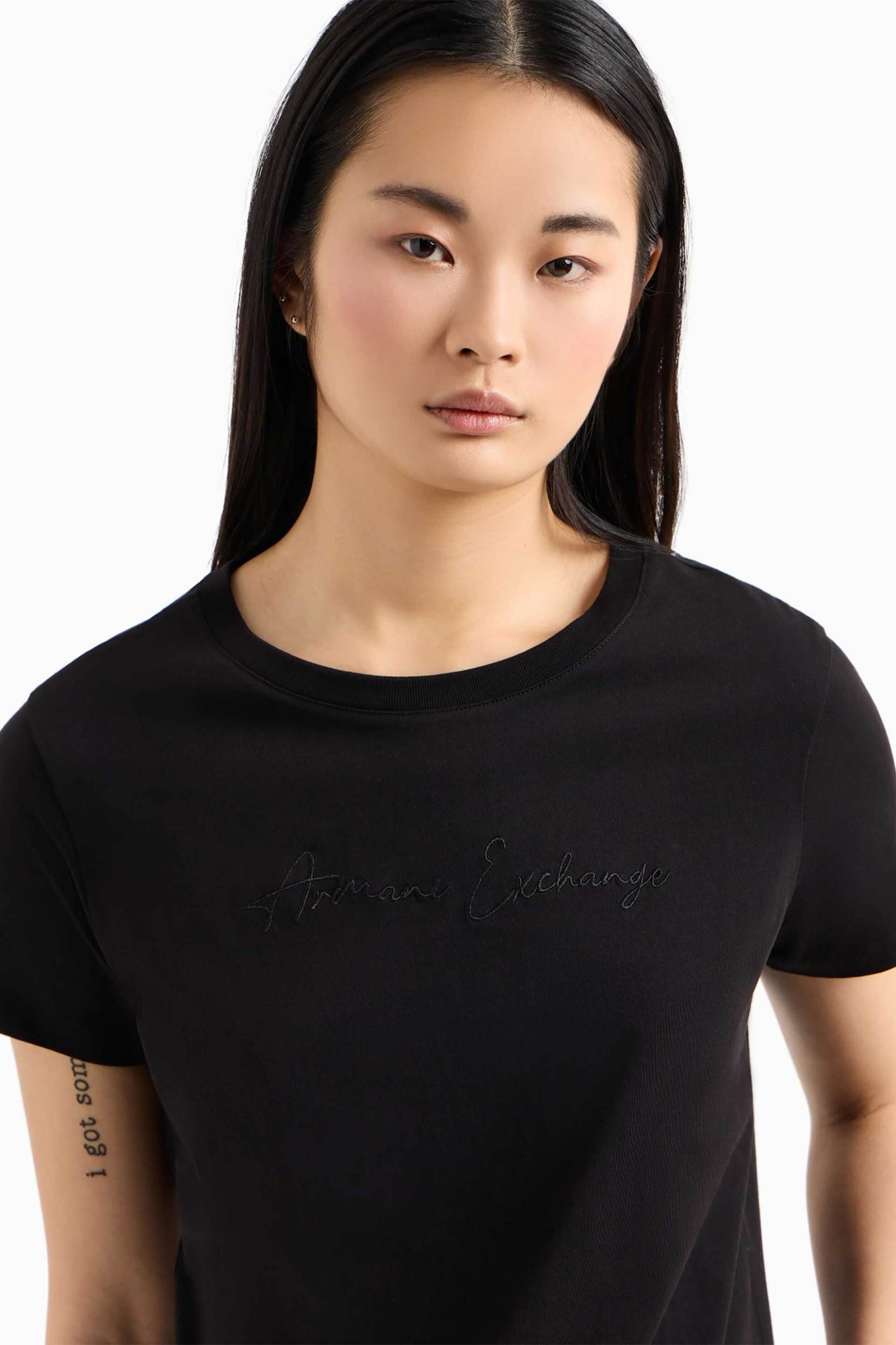 Armani Exchange γυναικείο T-shirt μονόχρωμο με logo print Regular Fit - XW000839AF10356 Μαύρο φωτογραφία