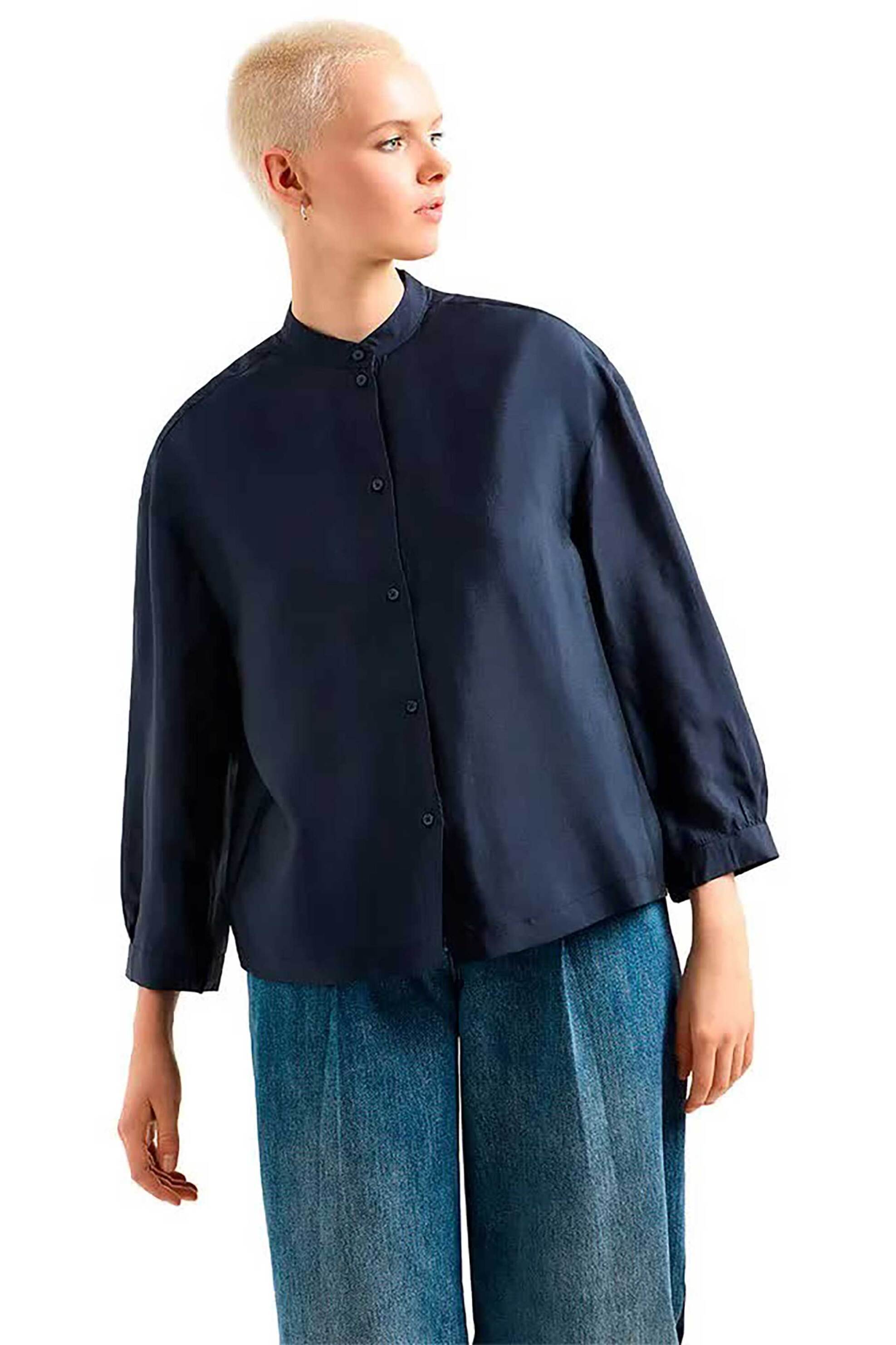  Armani Exchange γυναικείο πουκάμισο μονόχρωμο Relaxed Fit - XW000454AF12747 Μπλε Σκούρο 2025