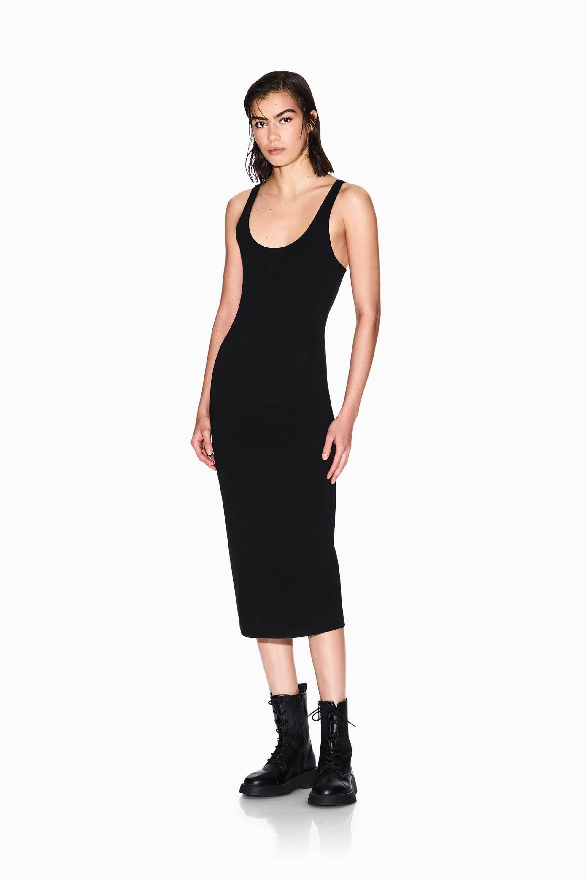 Armani Exchange γυναικείο midi φόρεμα αμάνικο με κεντημένο monogram Regular Fit - XW000820AF13729 Μαύρο