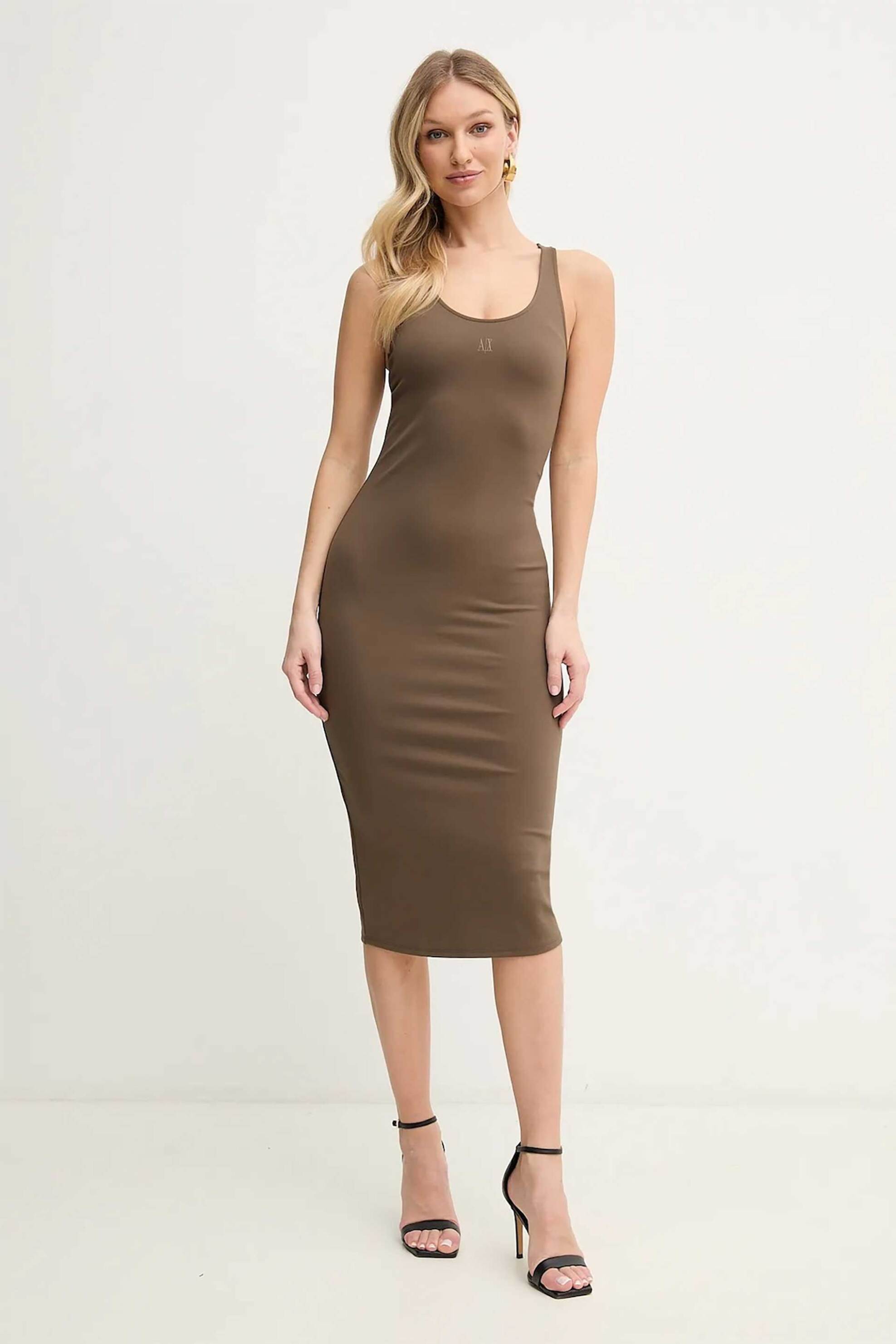 Armani Exchange γυναικείο midi φόρεμα αμάνικο με κεντημένο monogram Regular Fit - XW000820AF13729 Χακί