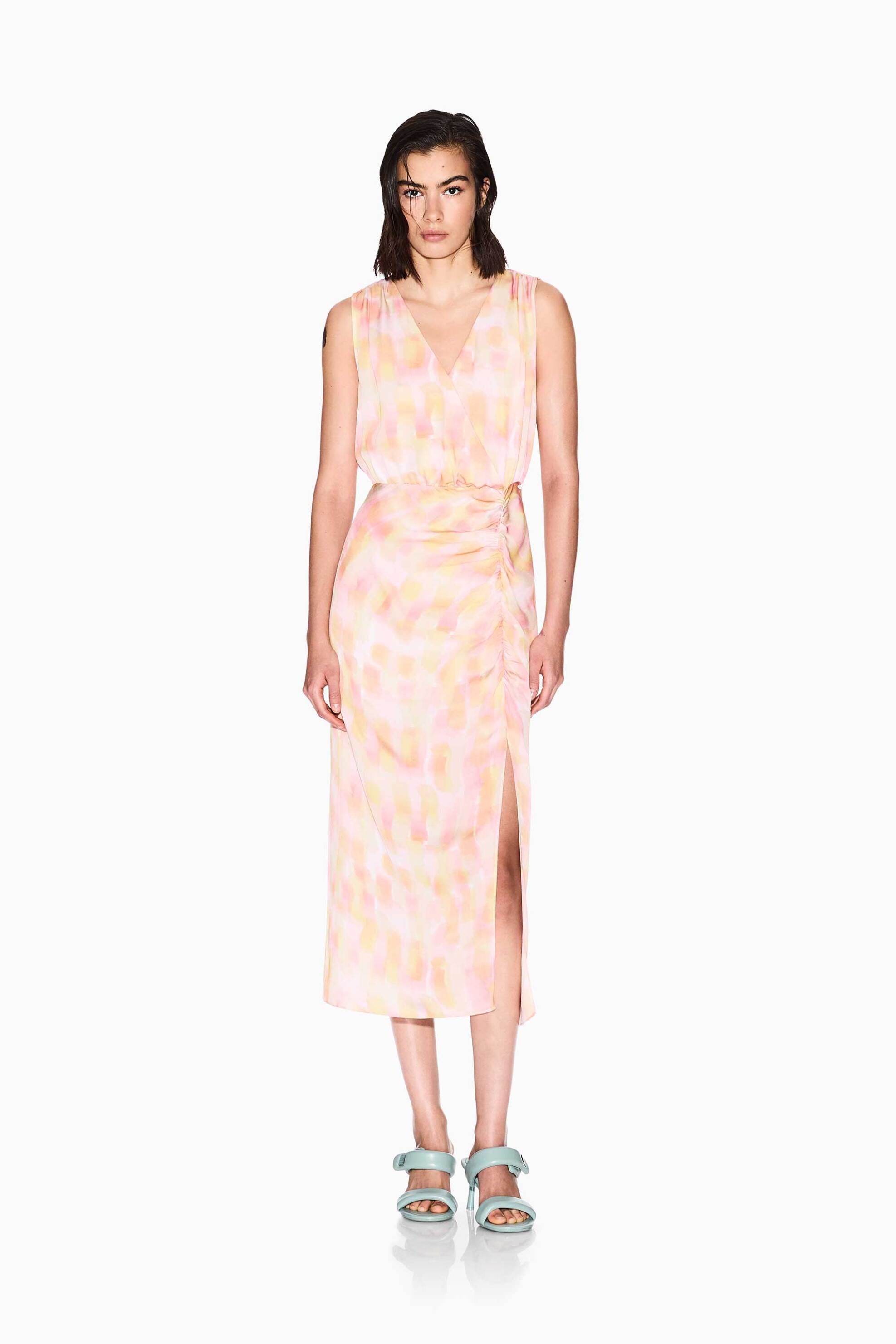 Armani Exchange γυναικείο midi φόρεμα αμάνικο κρουαζέ με all-over print - XW000607AF12743 Ροζ