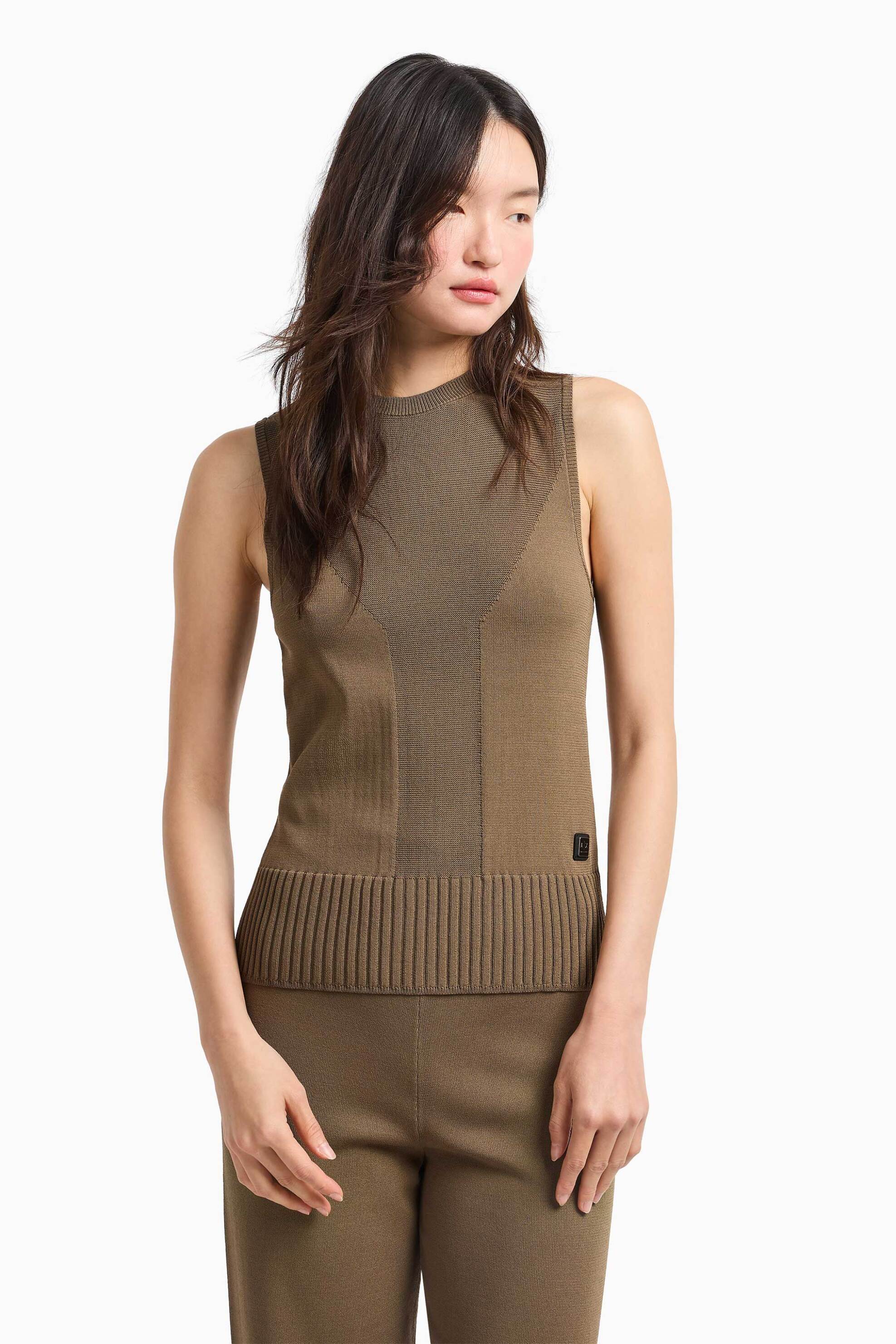 Armani Exchange γυναικείο αμάνικο τοπ μονόχρωμο - XW000118AF10352 Καφέ