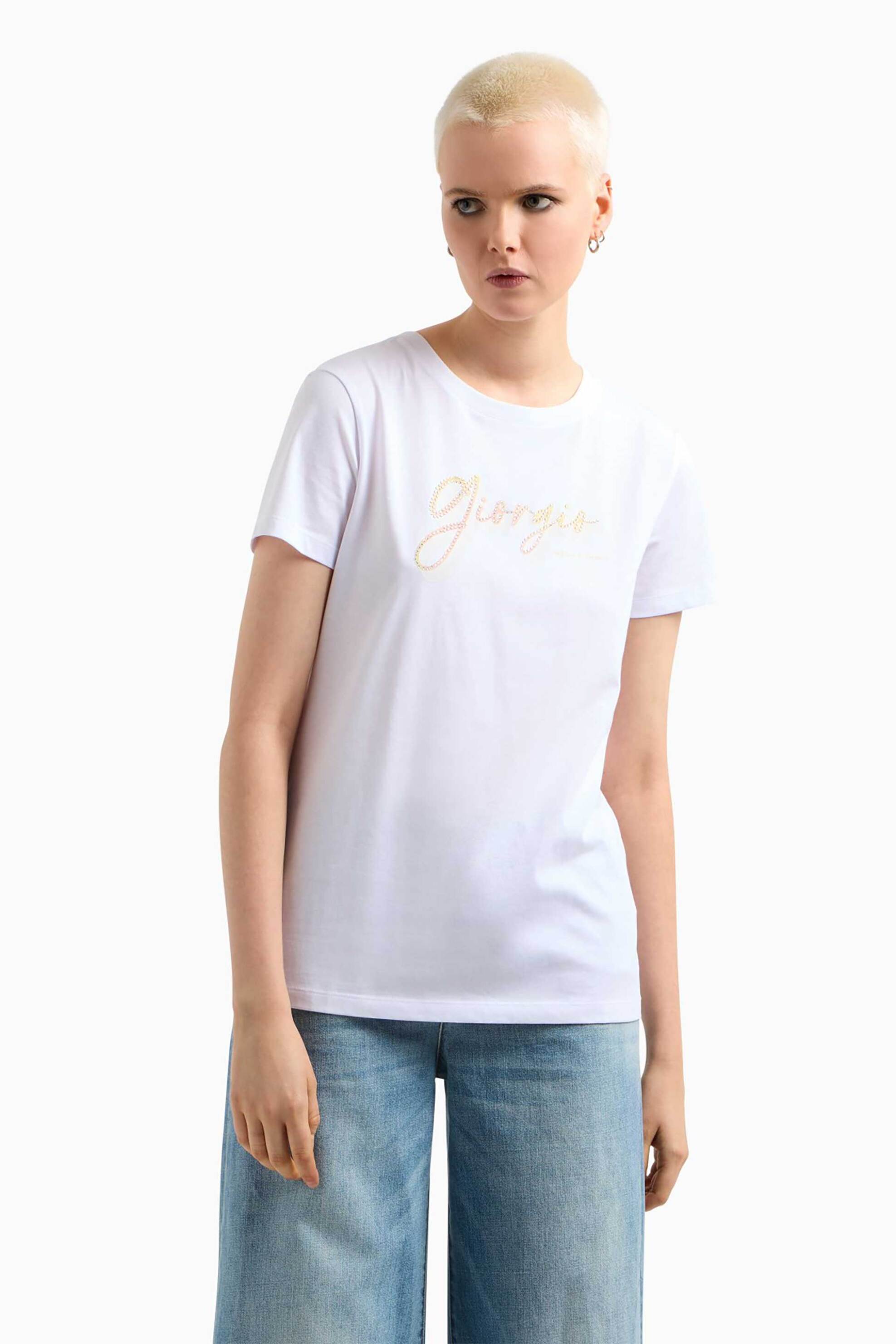 Armani Exchange γυναικείο T-shirt μονόχρωμο με λογότυπο Regular Fit - XW000542AF10359 Λευκό