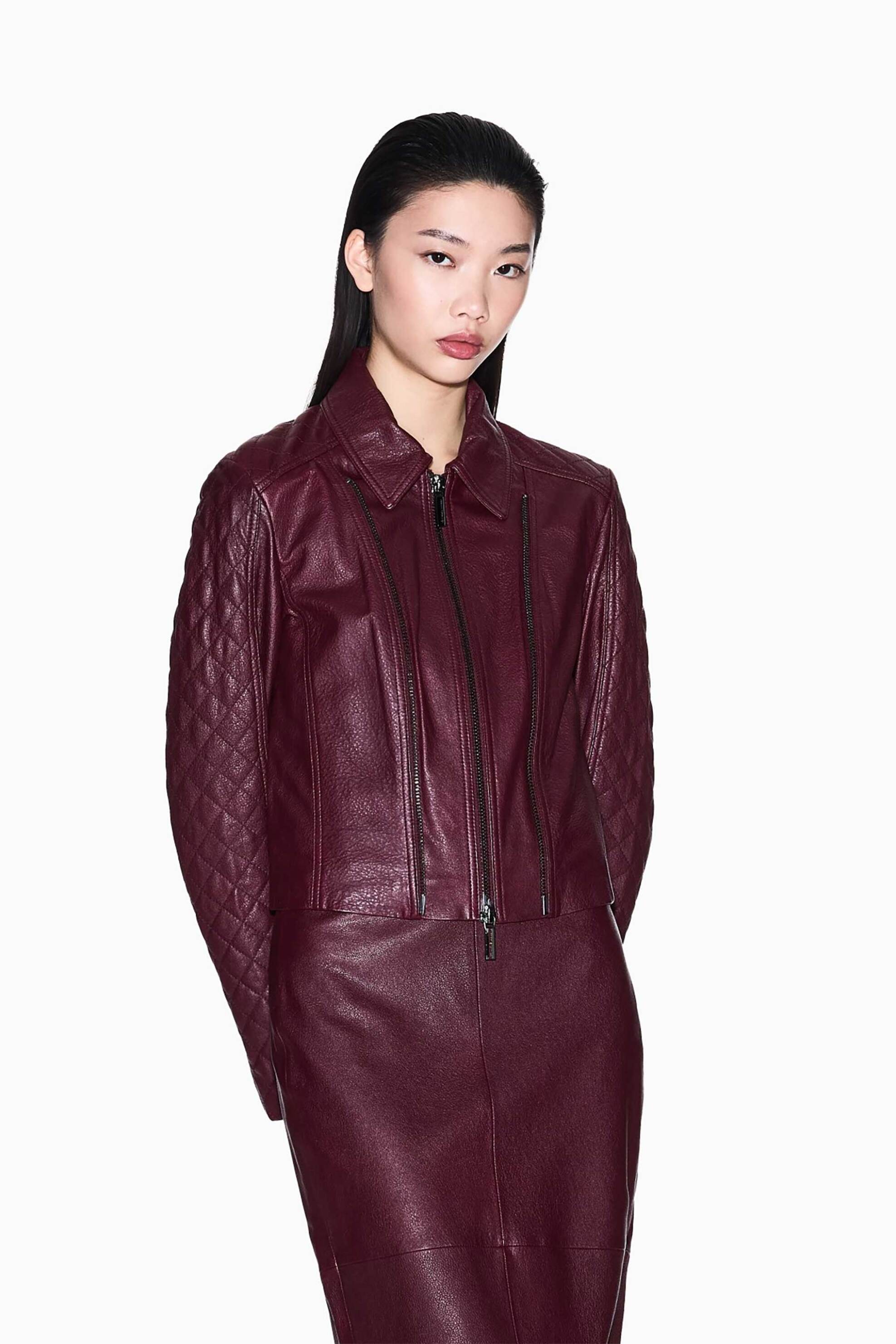 ARMANI EXCHANGE Armani Exchange γυναικείο δερμάτινο jacket μονόχρωμο Slim Fit - XW000654AF16212 Μπορντό