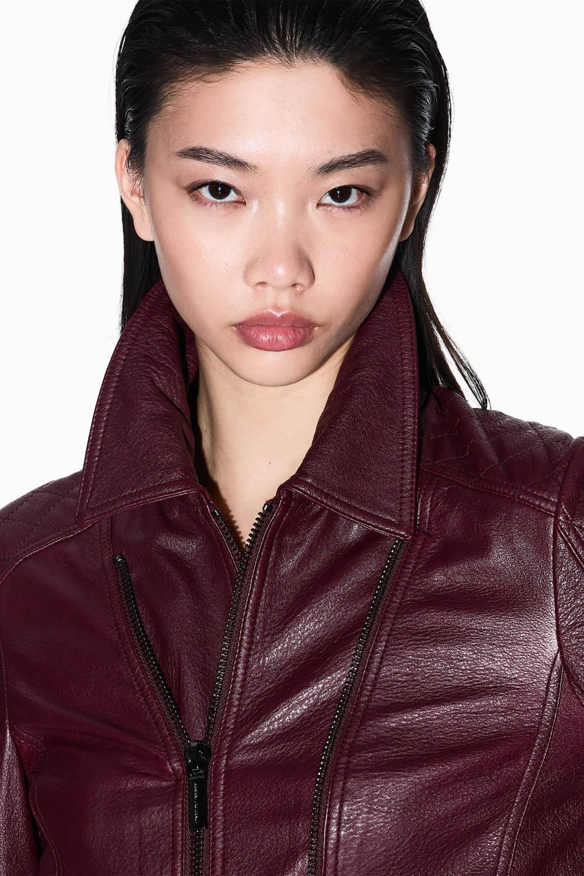 Armani Exchange γυναικείο δερμάτινο jacket μονόχρωμο Slim Fit - XW000654AF16212 Μπορντό φωτογραφία