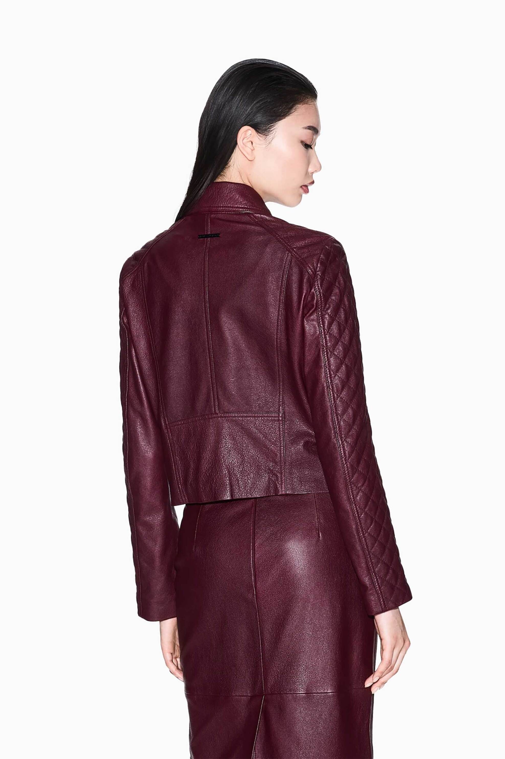 Armani Exchange γυναικείο δερμάτινο jacket μονόχρωμο Slim Fit - XW000654AF16212 Μπορντό φωτογραφία