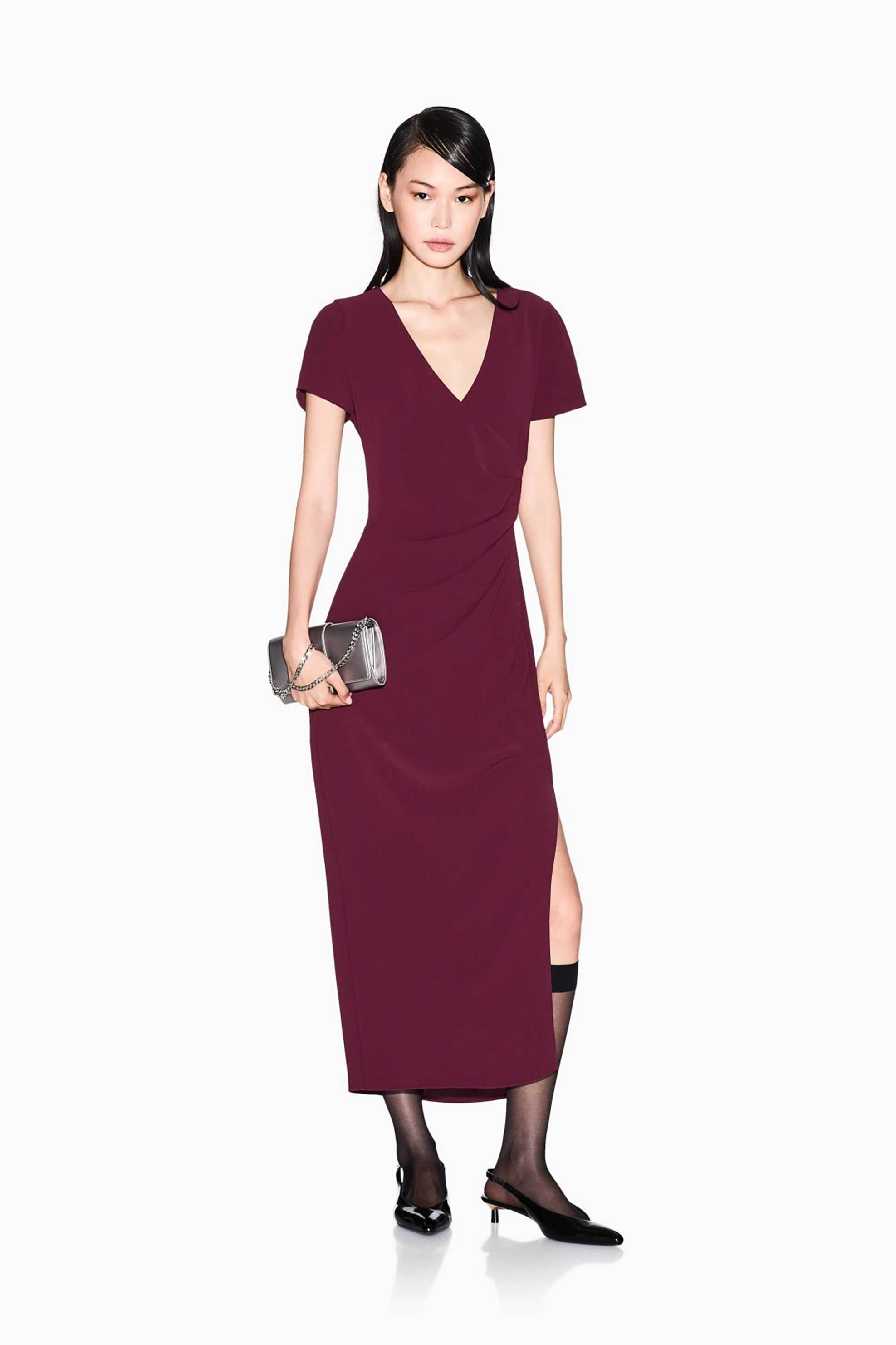 Armani Exchange γυναικείο midi φόρεμα μονόχρωμο - XW000665AF10872 Μπορντό