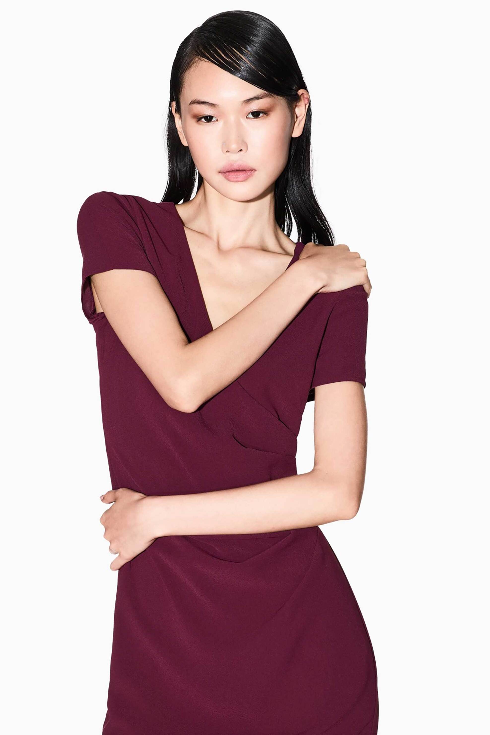 ARMANI EXCHANGE Armani Exchange γυναικείο midi φόρεμα μονόχρωμο - XW000665AF10872 Μπορντό - 2
