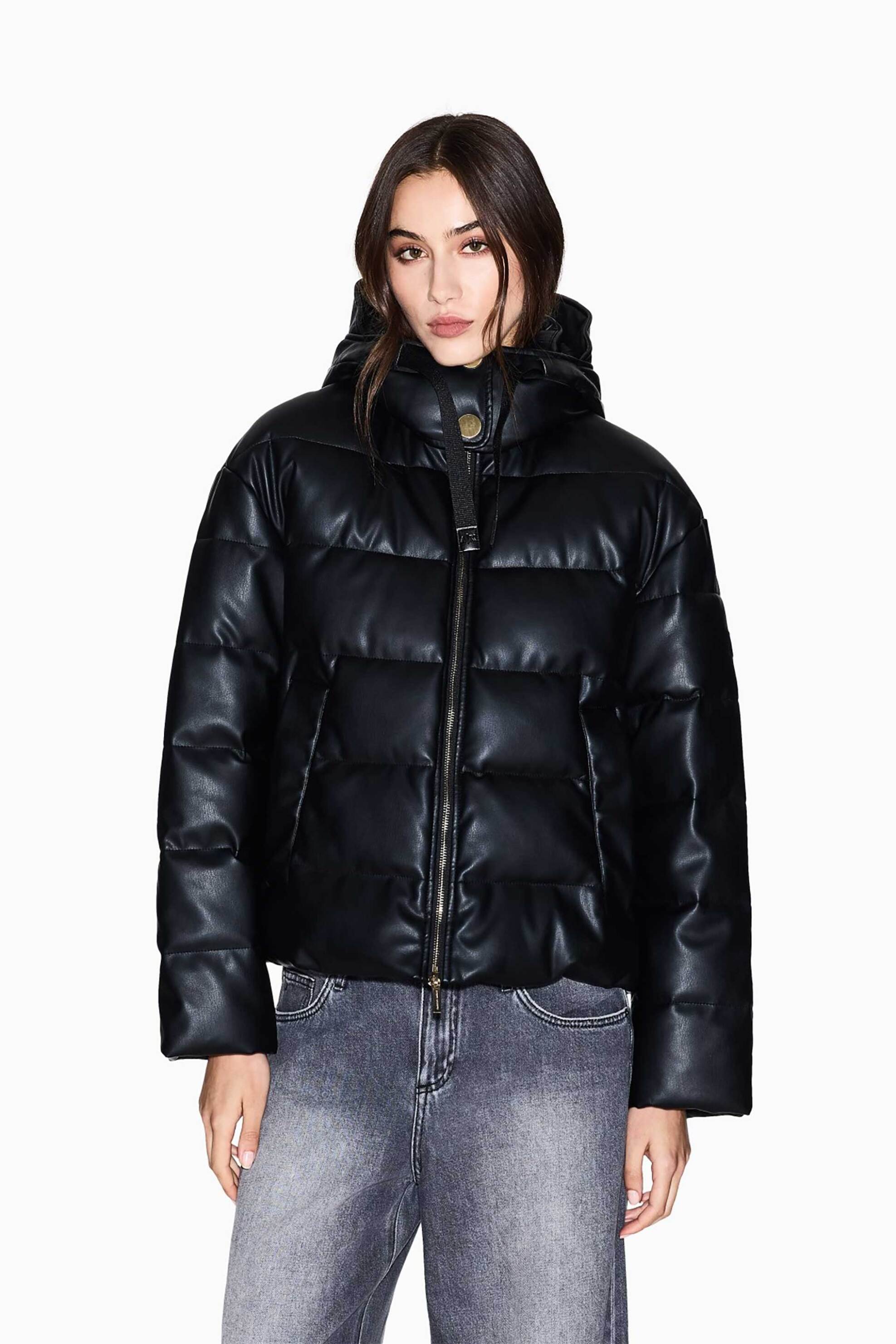 ARMANI EXCHANGE Armani Exchange γυναικείο μπουφάν μονόχρωμο με καπιτονέ σχέδιο και κουκούλα - XW000673AF16106 Μαύρο