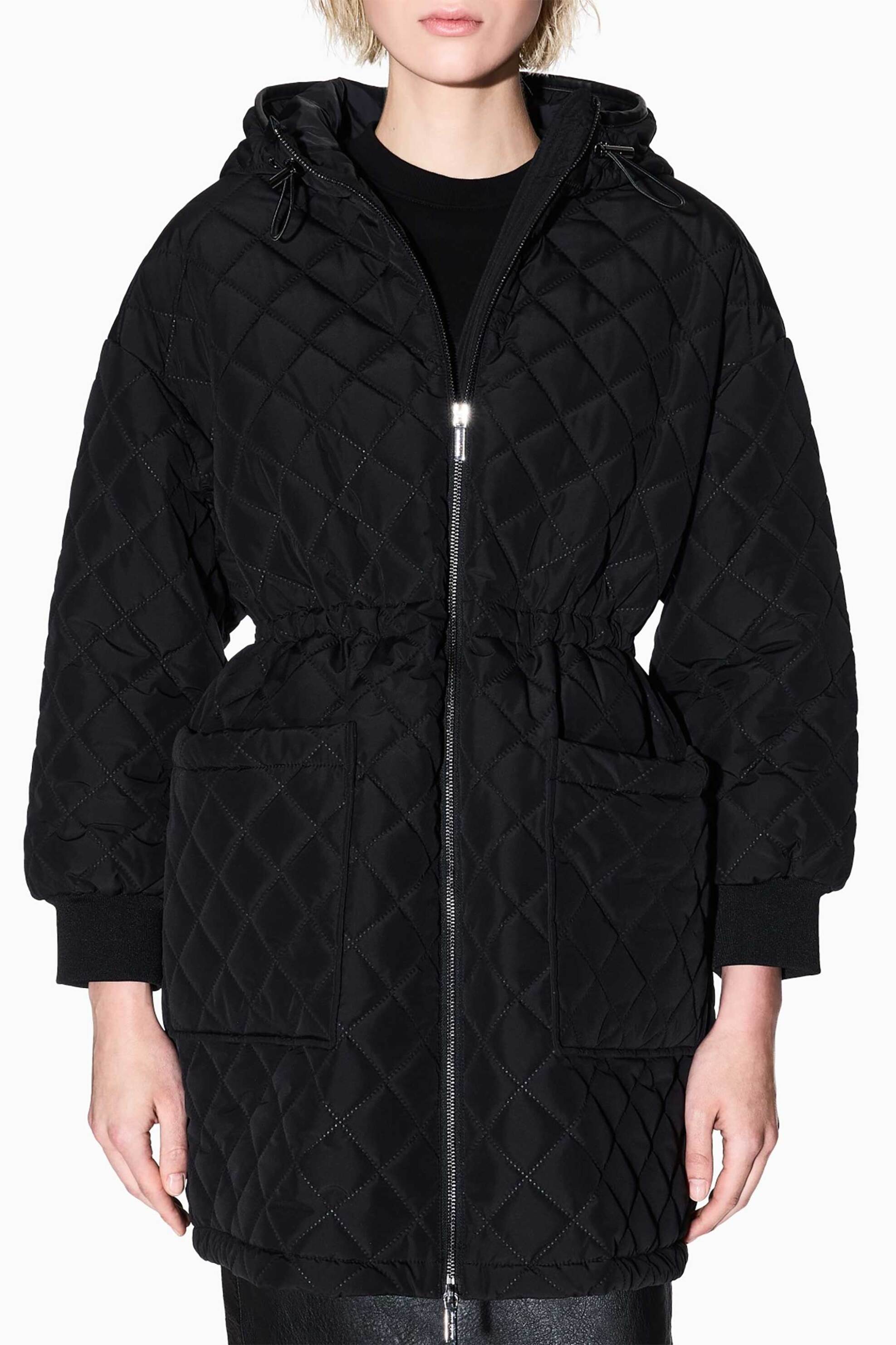 Armani Exchange γυναικείο μπουφάν μονόχρωμο με καπιτονέ σχέδιο και κουκούλα - XW000682AF16200 Μαύρο φωτογραφία