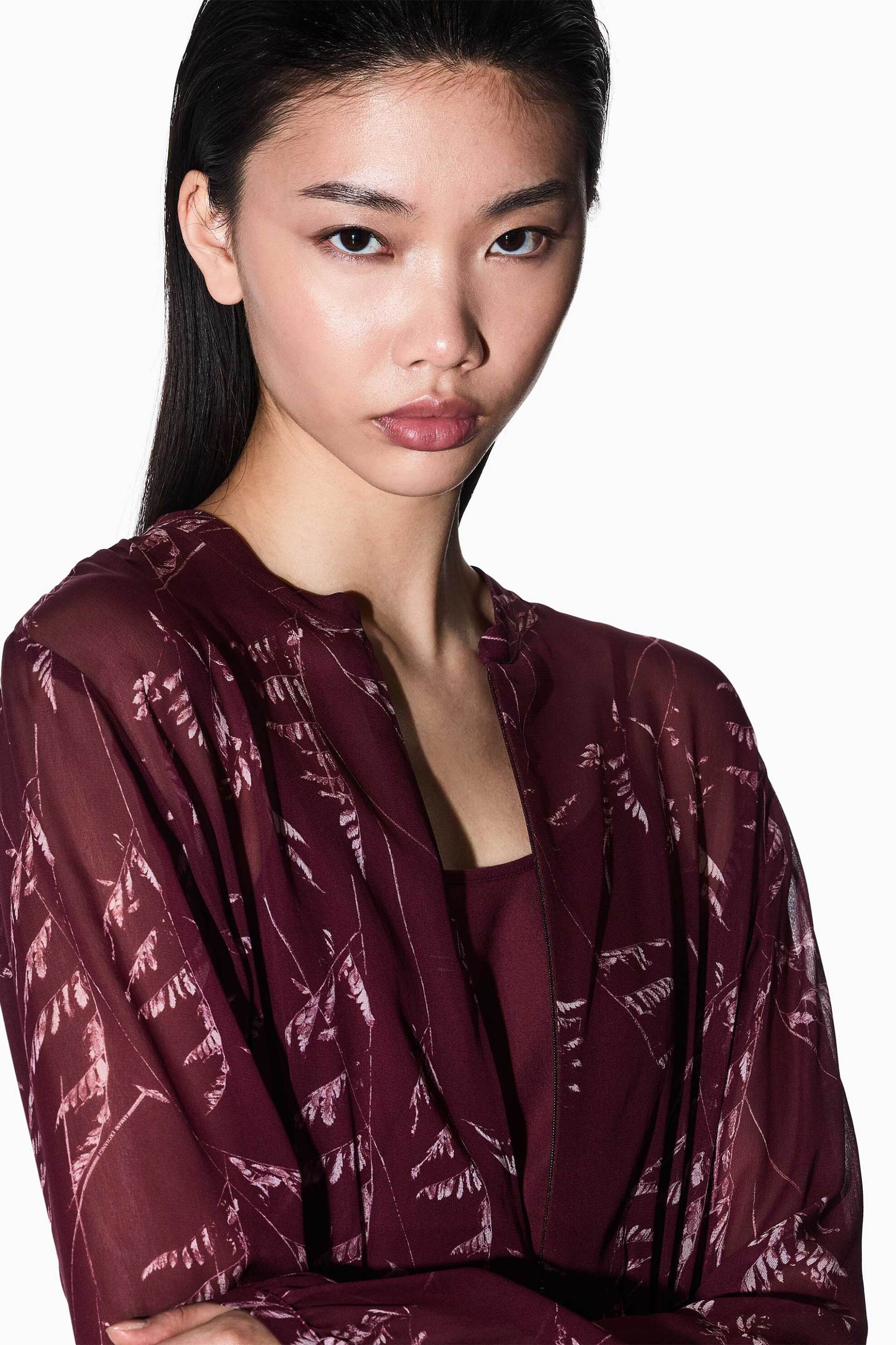 Armani Exchange γυναικείο mini φόρεμα με floral print - XW001018AF12051 Μπορντό φωτογραφία