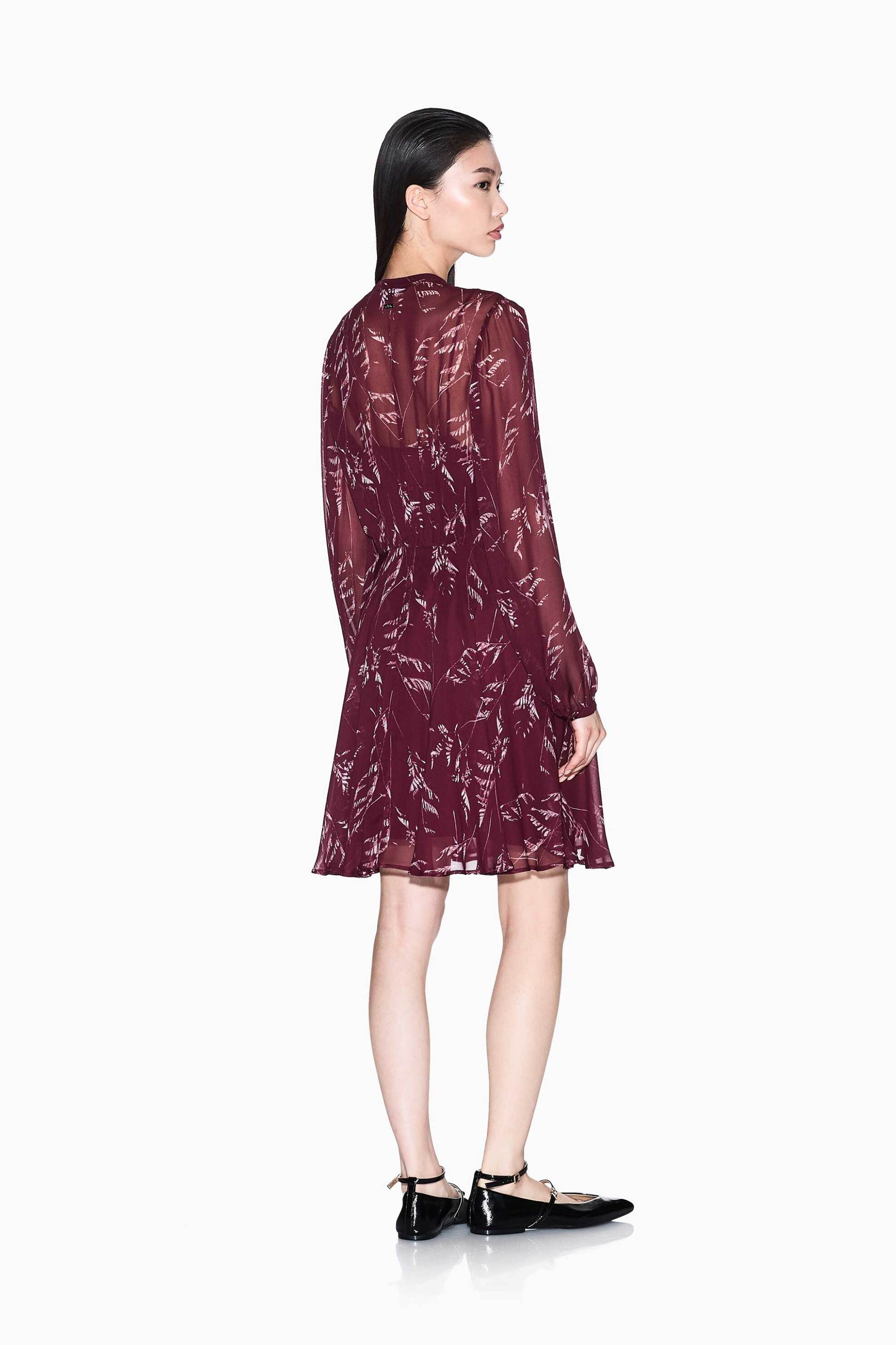 Armani Exchange γυναικείο mini φόρεμα με floral print - XW001018AF12051 Μπορντό φωτογραφία