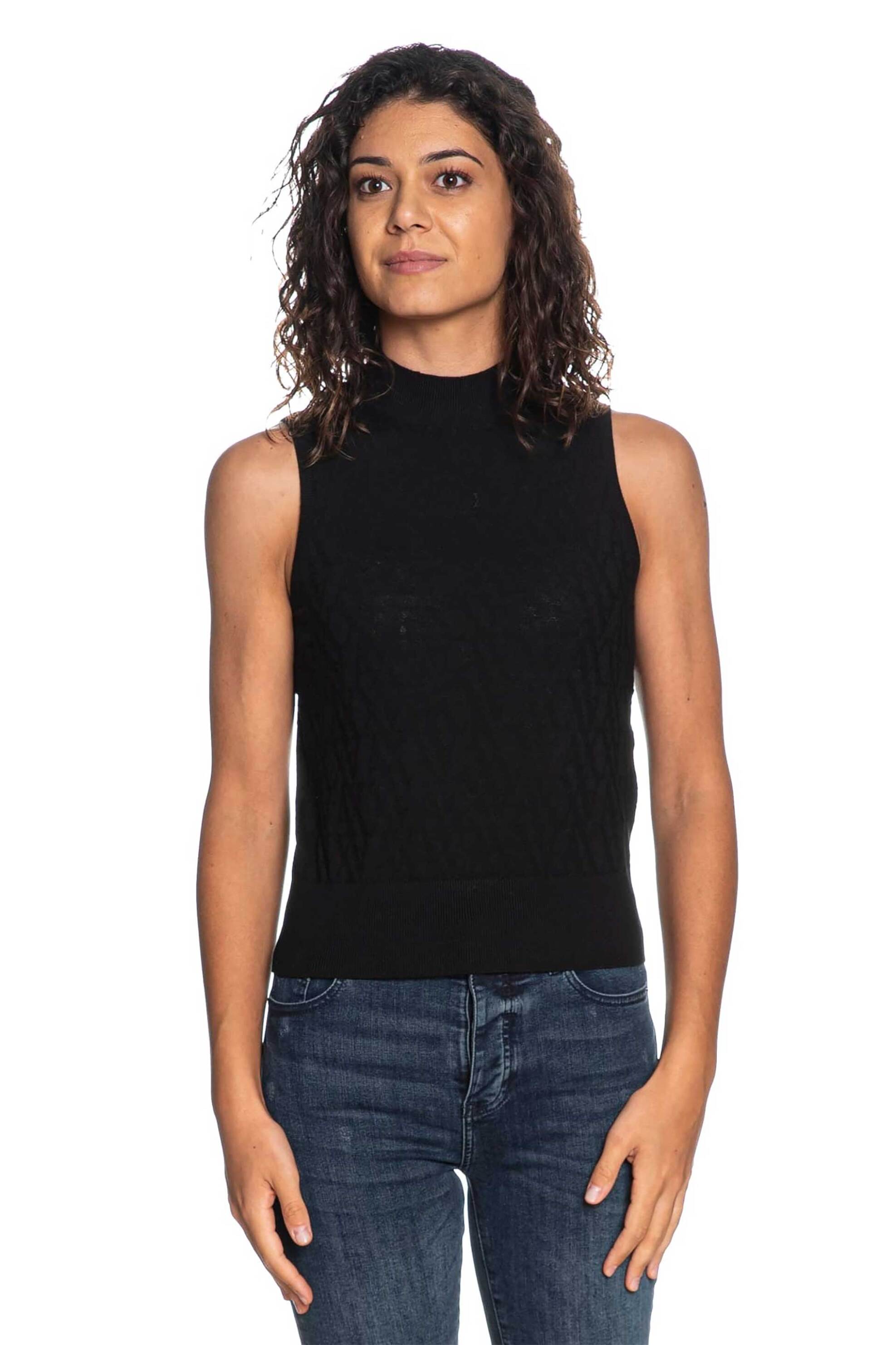 ARMANI EXCHANGE Armani Exchange γυναικείο αμάνικο τοπ με ανάγλυφο σχέδιο - XW001318AF16619 Μαύρο