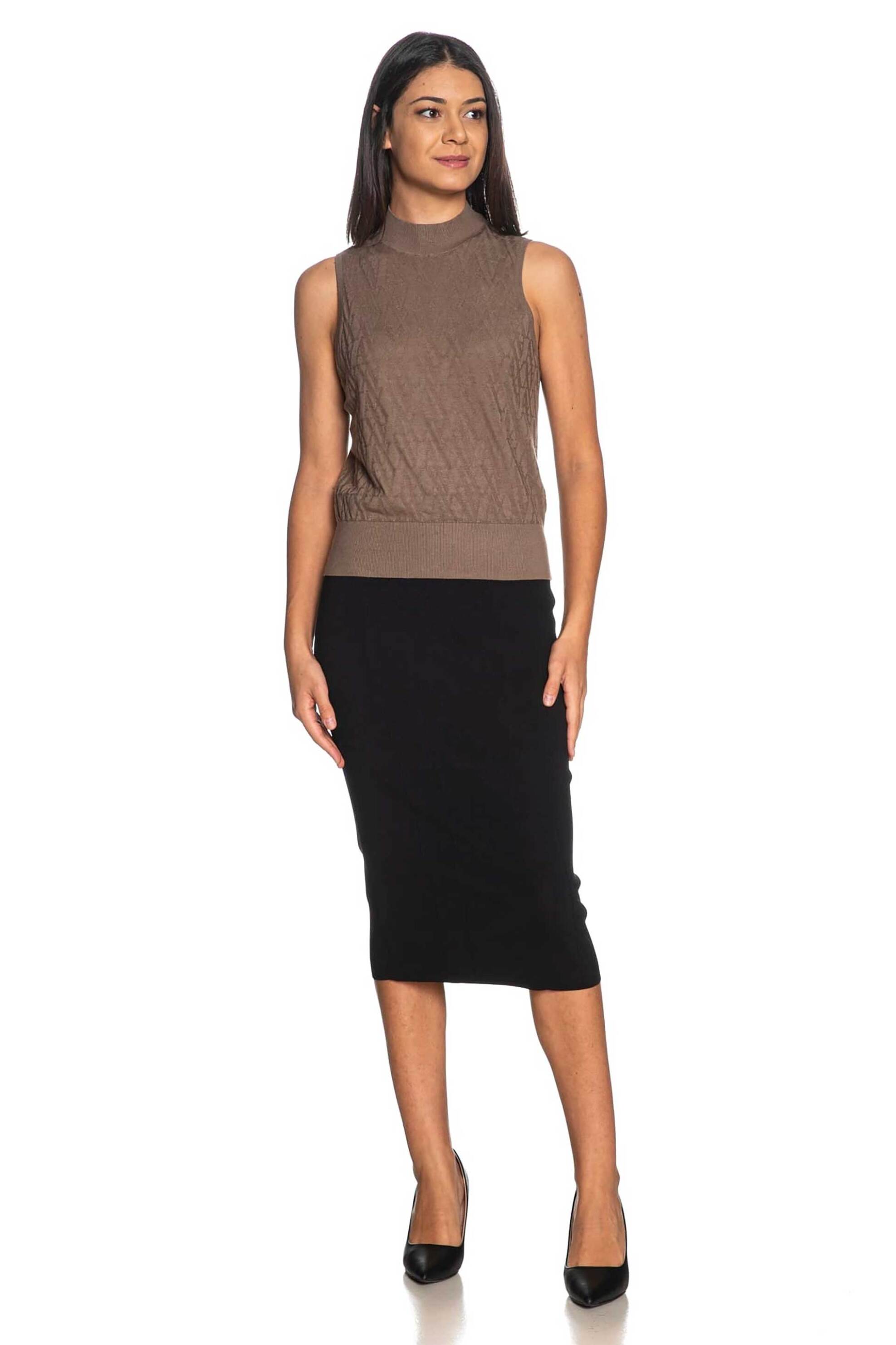 Armani Exchange γυναικείο αμάνικο τοπ με ανάγλυφο σχέδιο - XW001318AF16619 Μπεζ φωτογραφία