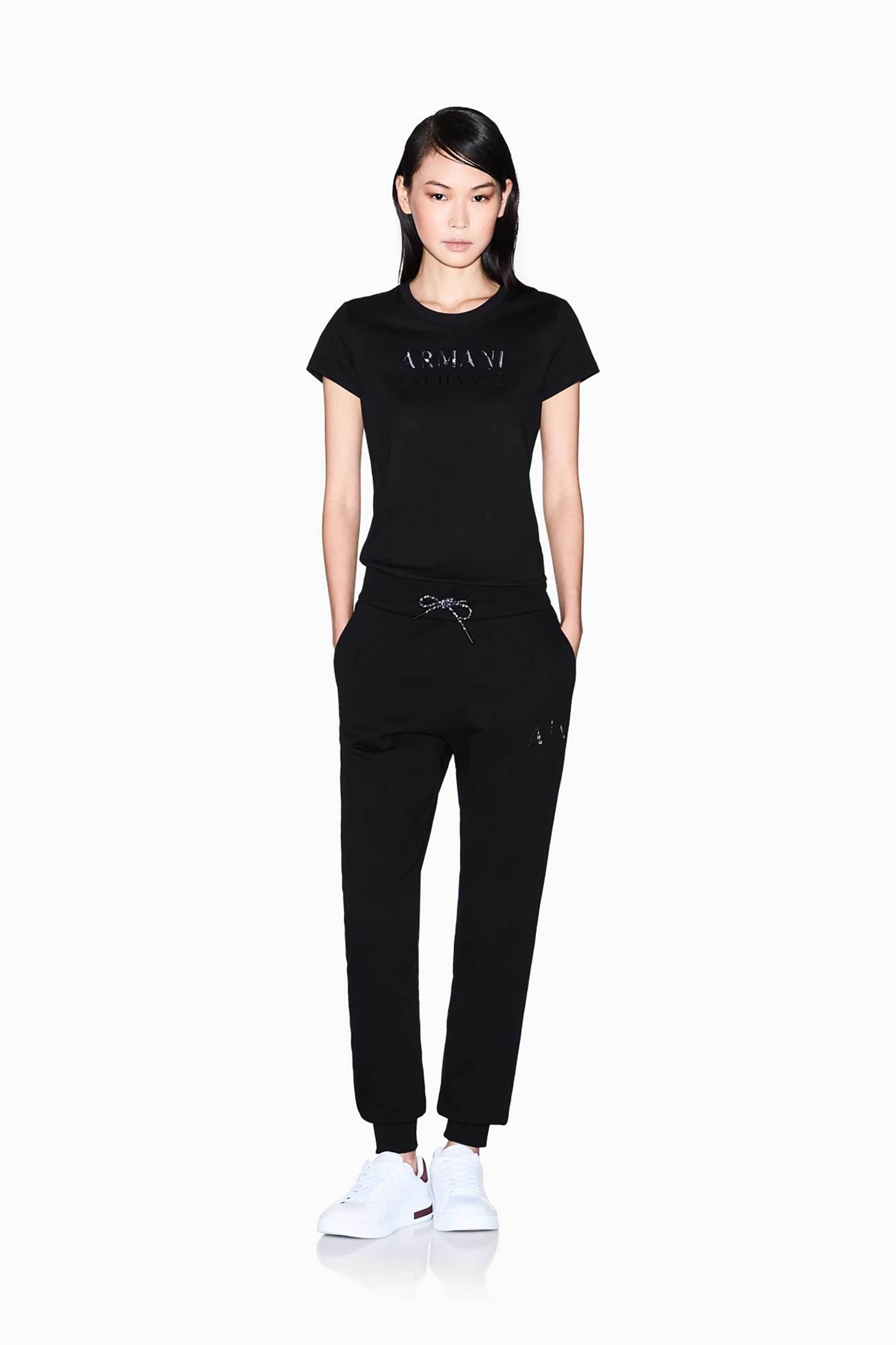 ARMANI EXCHANGE Armani Exchange γυναικείο παντελόνι φόρμας μονόχρωμο με contrast μονόγραμμα μπροστά - XW000986AF16114 Μαύρο