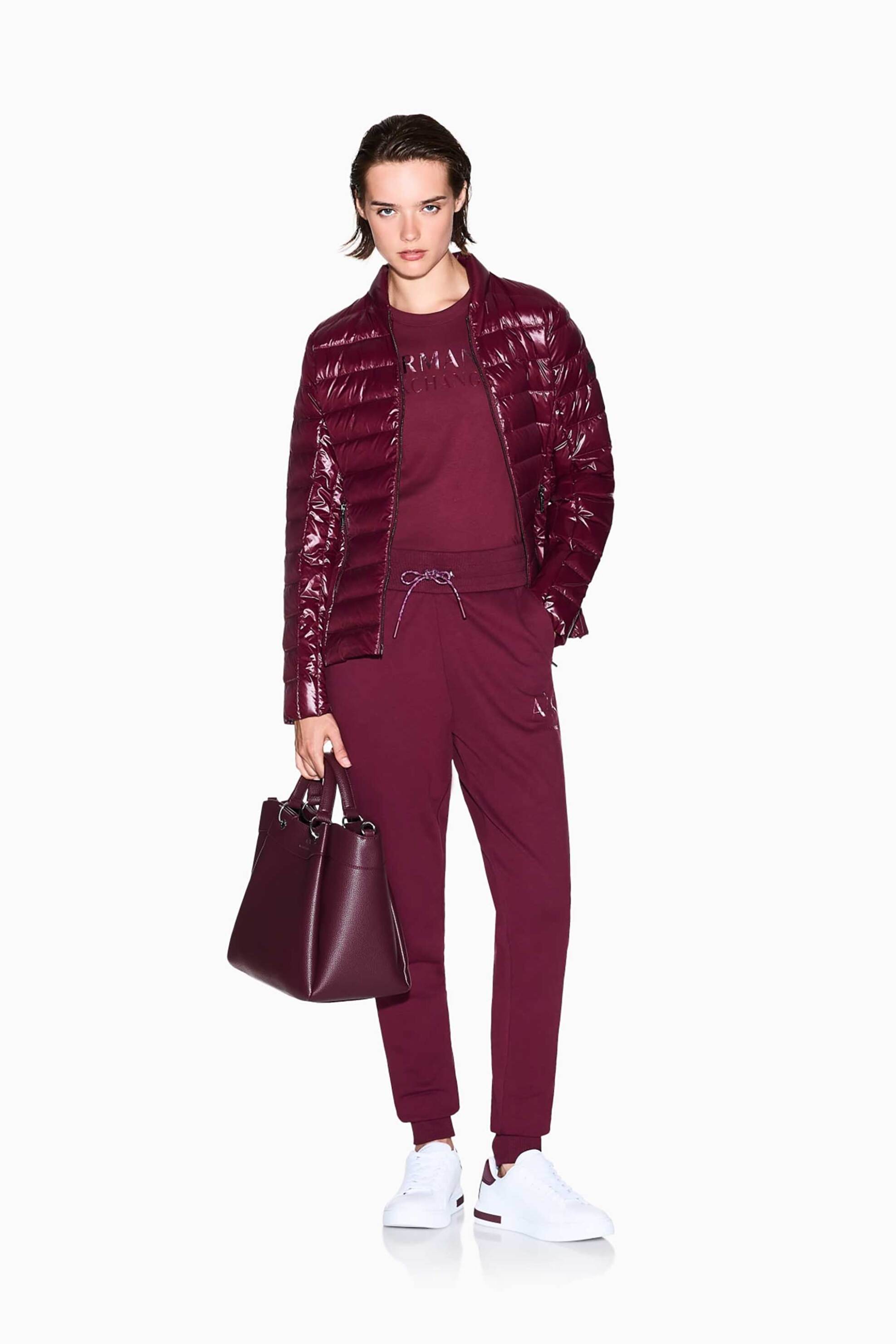 ARMANI EXCHANGE Armani Exchange γυναικείο παντελόνι φόρμας μονόχρωμο με contrast μονόγραμμα μπροστά - XW000986AF16114 Μπορντό