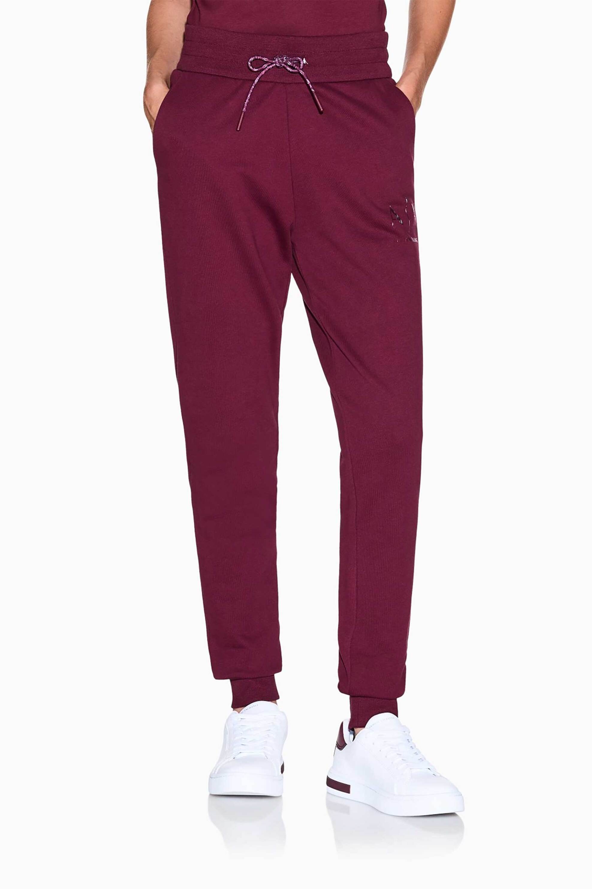 Armani Exchange γυναικείο παντελόνι φόρμας μονόχρωμο με contrast μονόγραμμα μπροστά - XW000986AF16114 Μπορντό φωτογραφία