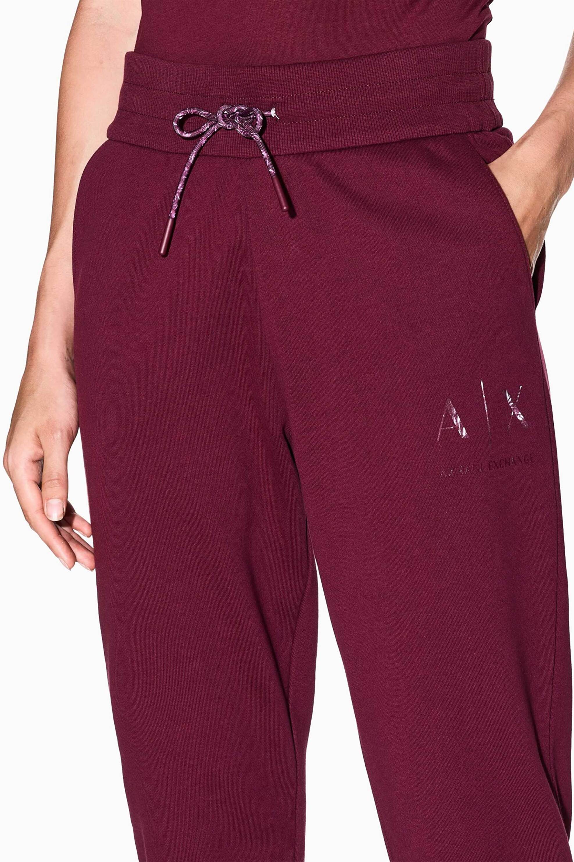 Armani Exchange γυναικείο παντελόνι φόρμας μονόχρωμο με contrast μονόγραμμα μπροστά - XW000986AF16114 Μπορντό φωτογραφία