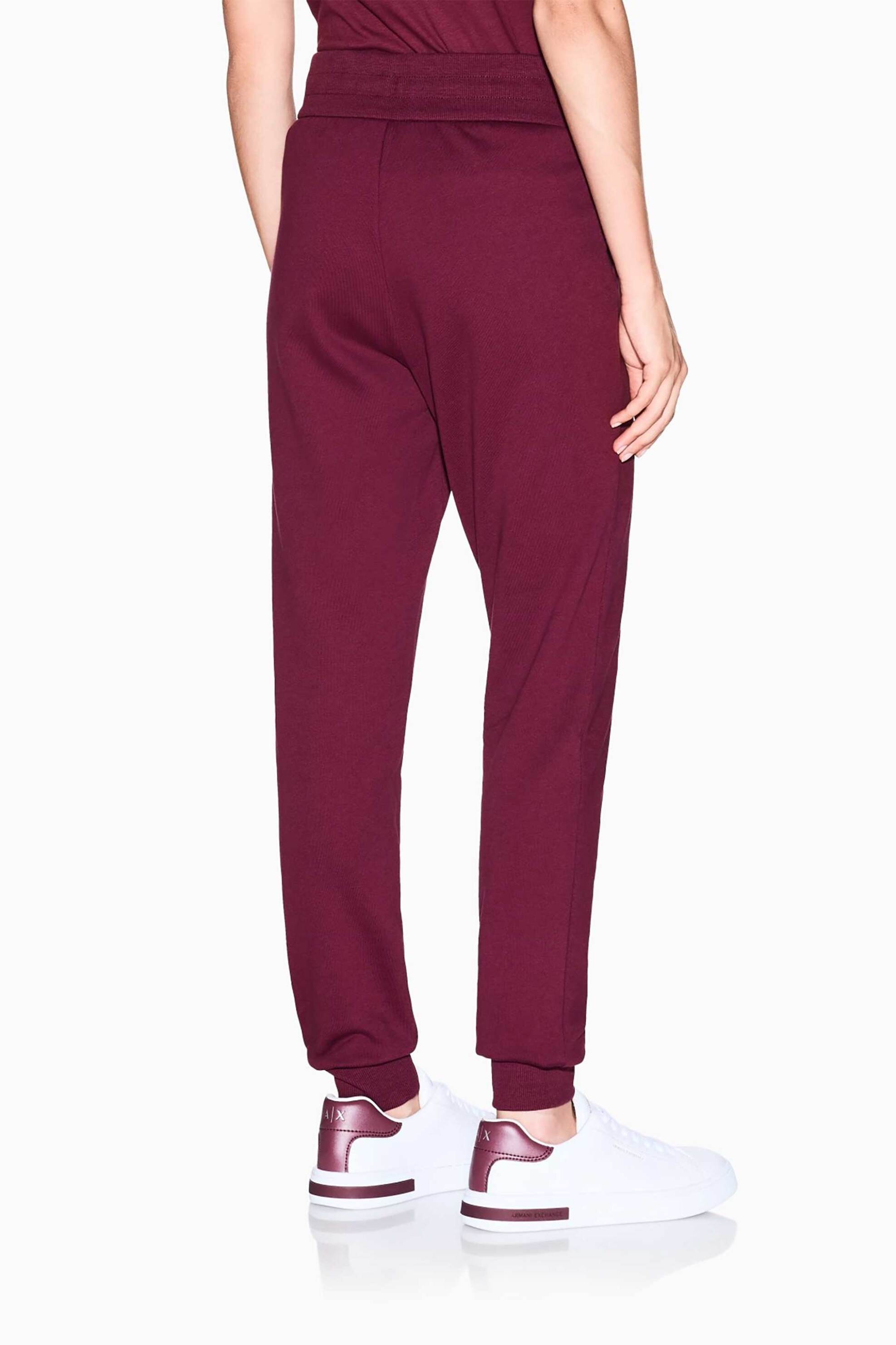 Armani Exchange γυναικείο παντελόνι φόρμας μονόχρωμο με contrast μονόγραμμα μπροστά - XW000986AF16114 Μπορντό φωτογραφία