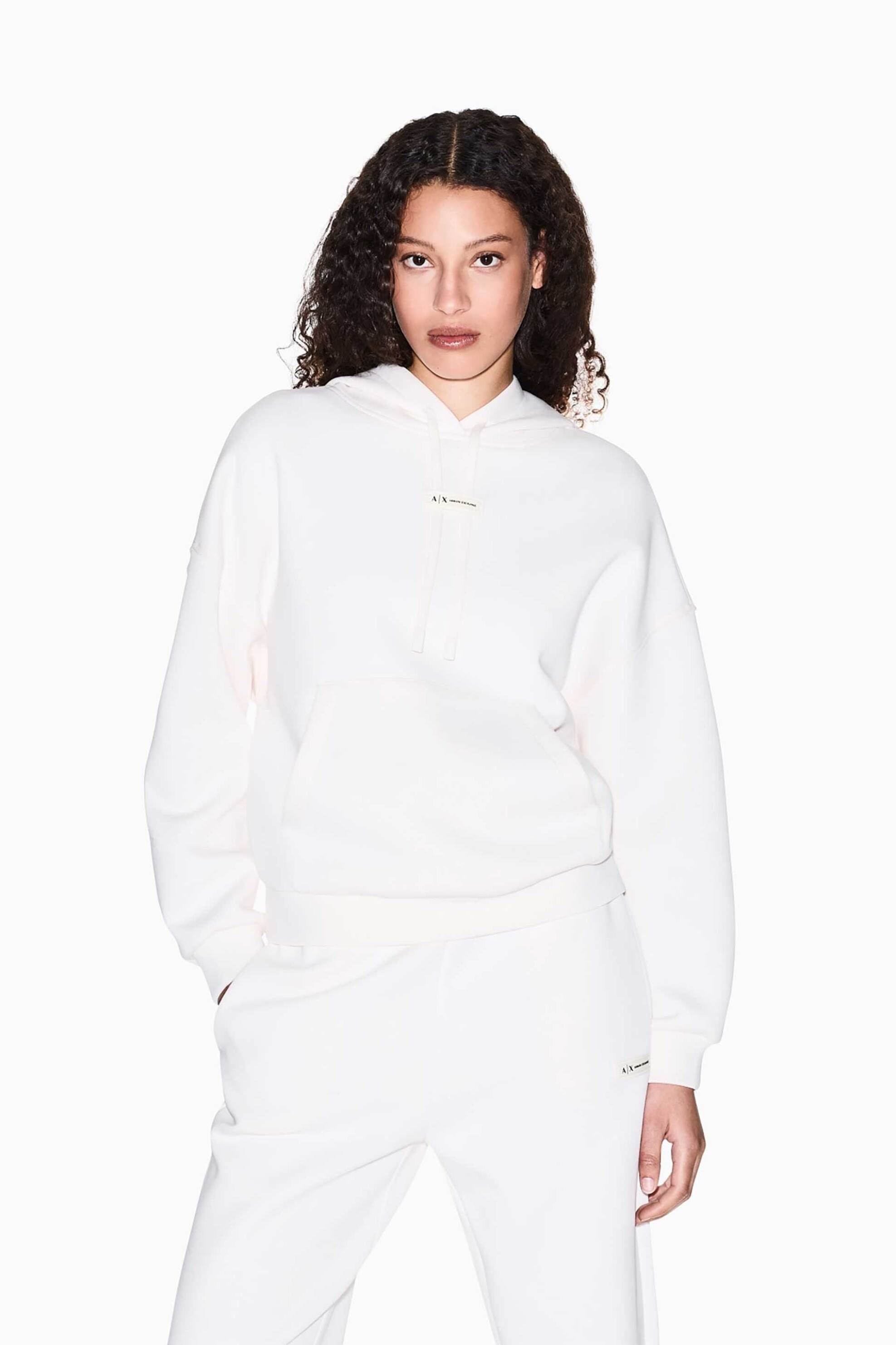 ARMANI EXCHANGE Armani Exchange γυναικεία μπλούζα φούτερ με logo patch και κουκούλα - XW000745AF16134 Εκρού