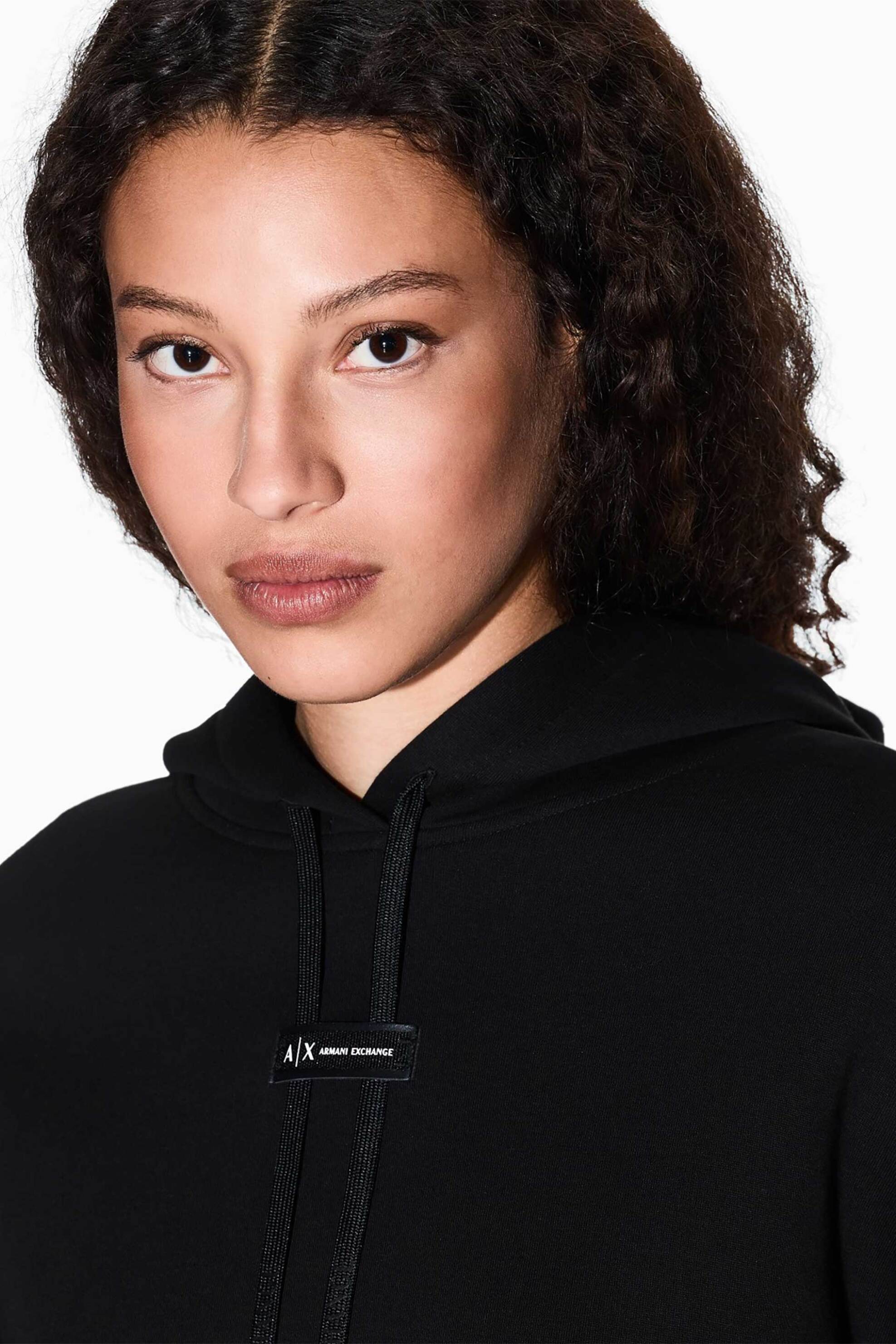 Armani Exchange γυναικεία μπλούζα φούτερ με logo patch και κουκούλα - XW000745AF16134 Μαύρο φωτογραφία