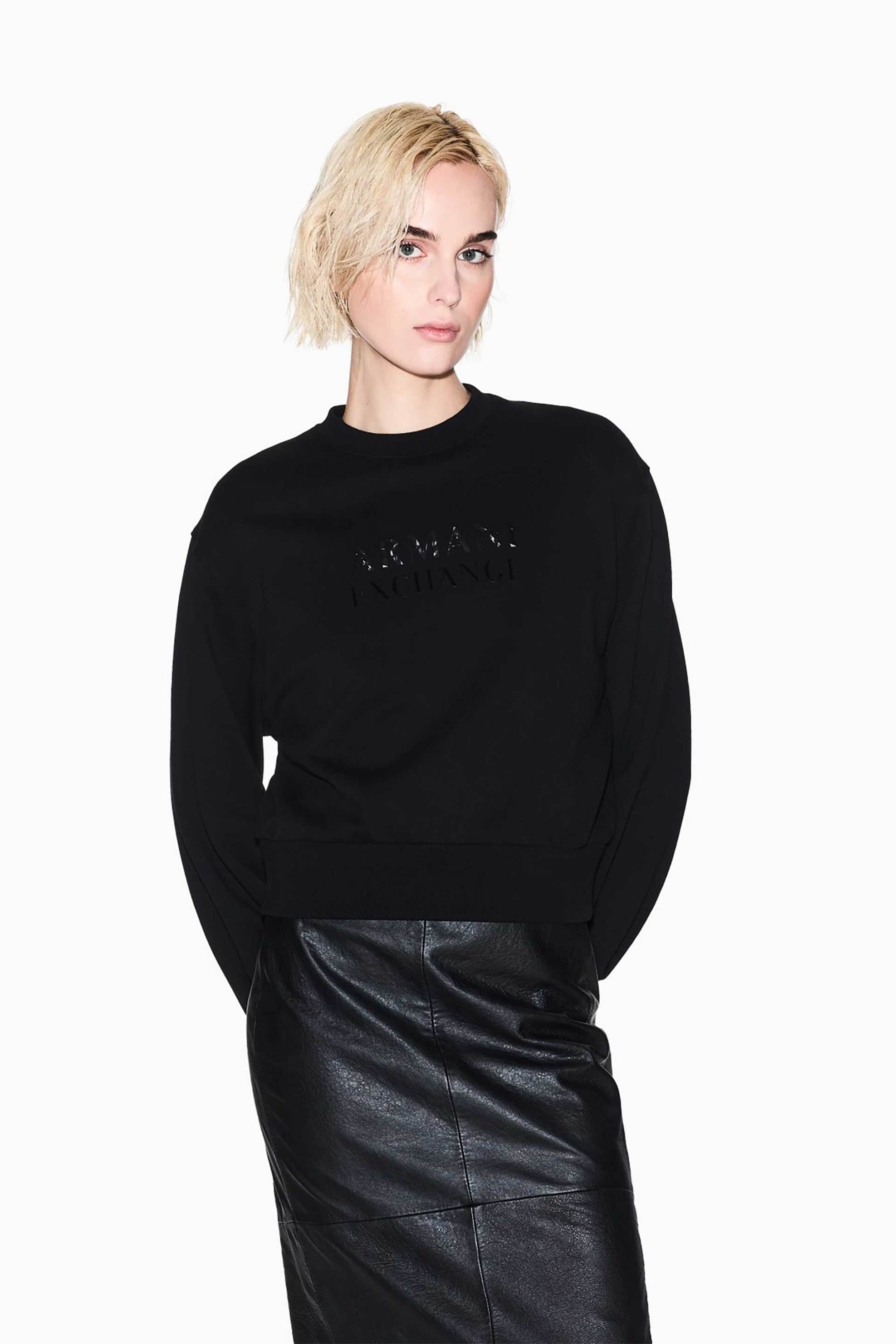 ARMANI EXCHANGE Armani Exchange γυναικεία μπλούζα φούτερ με ανάγλυγο λογότυπο - XW000747AF16114 Μαύρο
