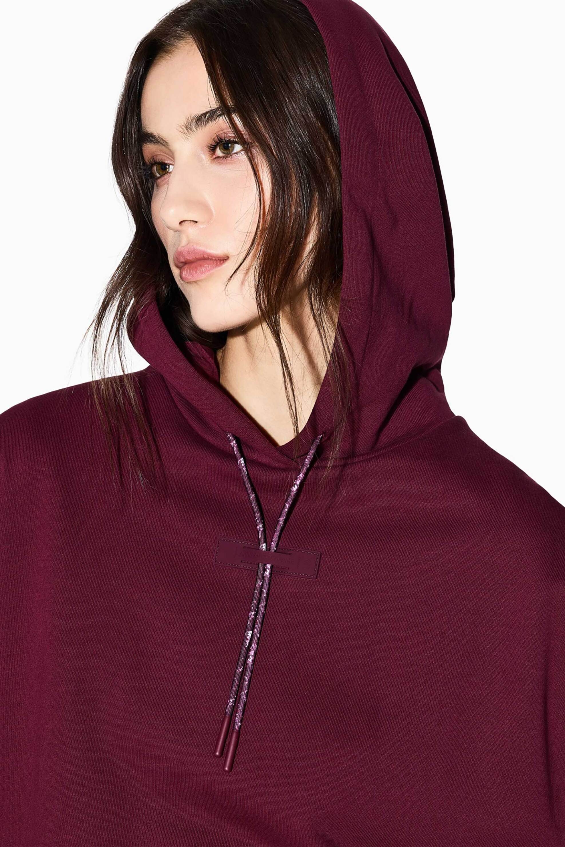 Armani Exchange γυναικεία μπλούζα φούτερ με logo patch και κουκούλα - XW000748AF16114 Μπορντό φωτογραφία